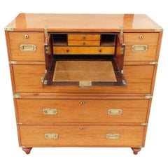 Antique English Camphor Wood Military Campaign Chest with Fitted Interior Desk, C. 1810