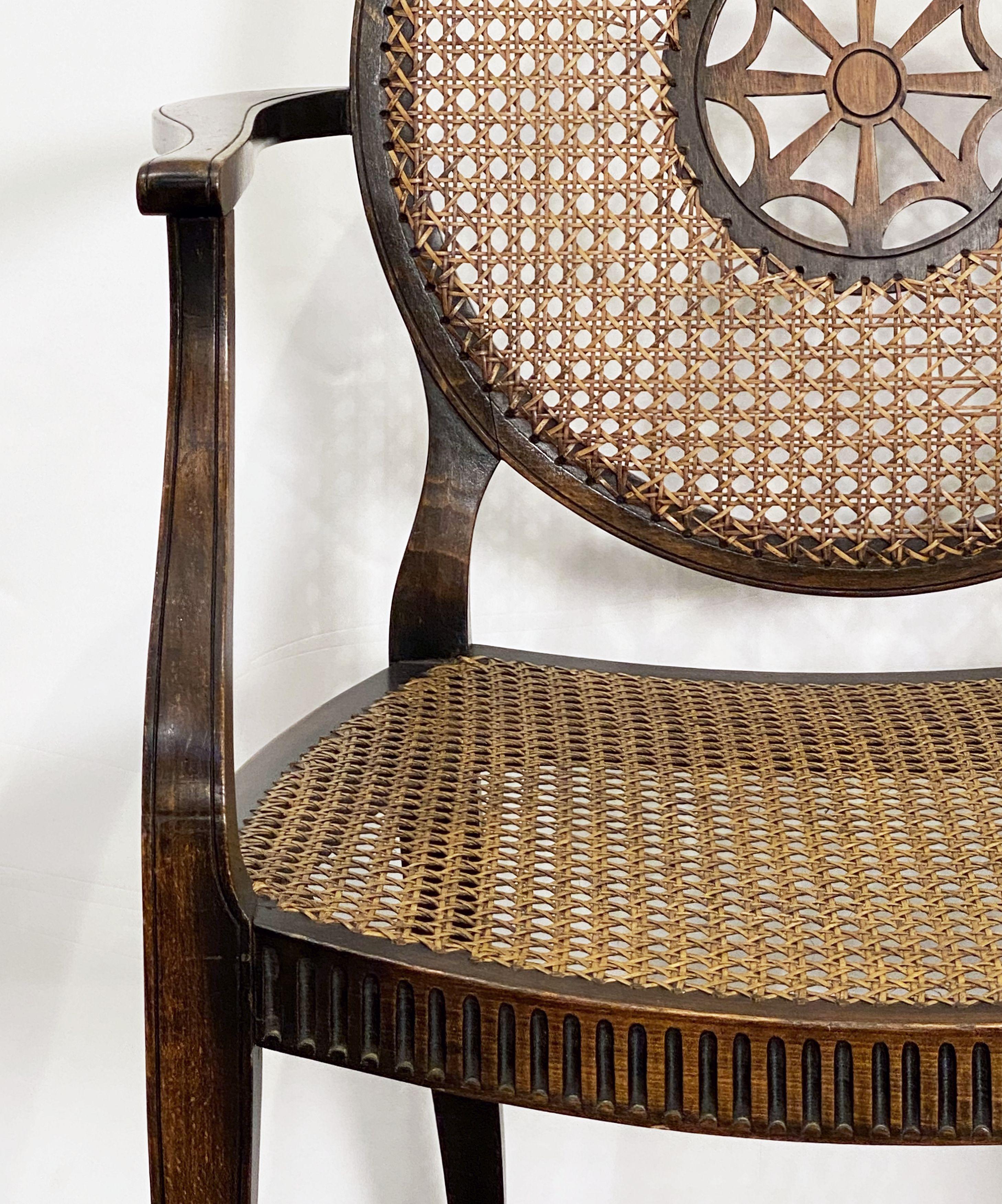 English Caned Bergere Armchairs of Mahogany, Individually Priced 5
