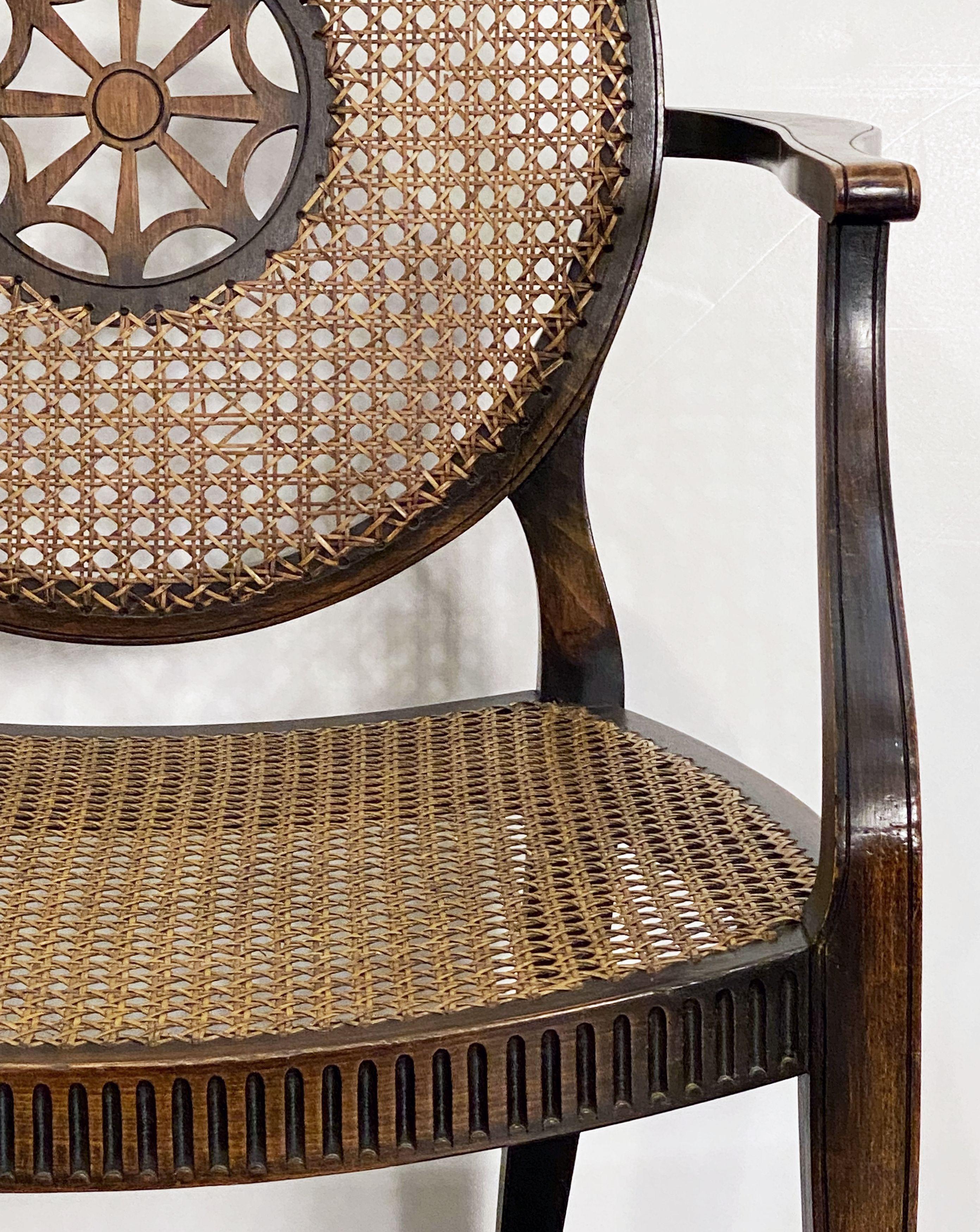 English Caned Bergere Armchairs of Mahogany, Individually Priced 7