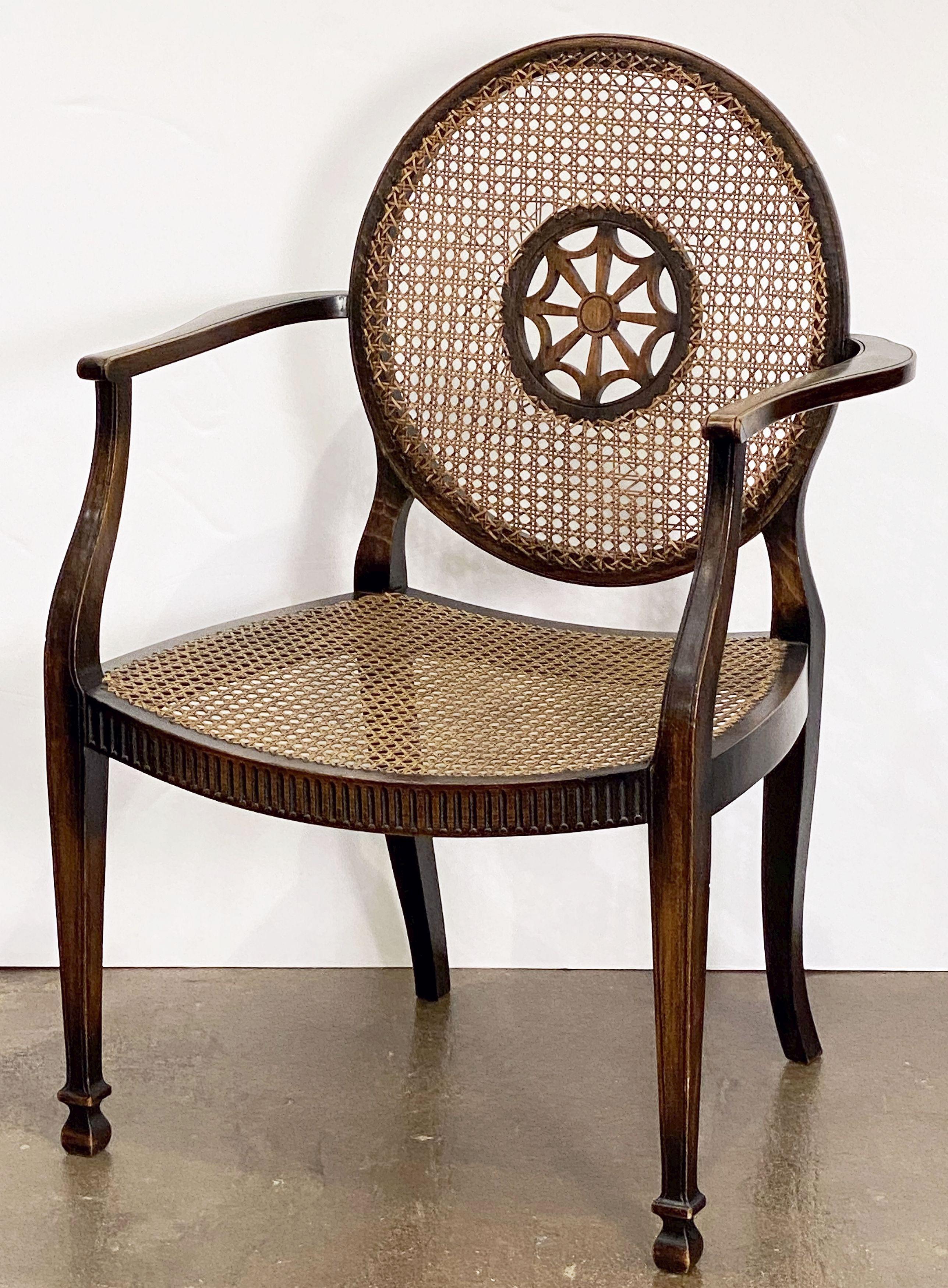 English Caned Bergere Armchairs of Mahogany, Individually Priced 1