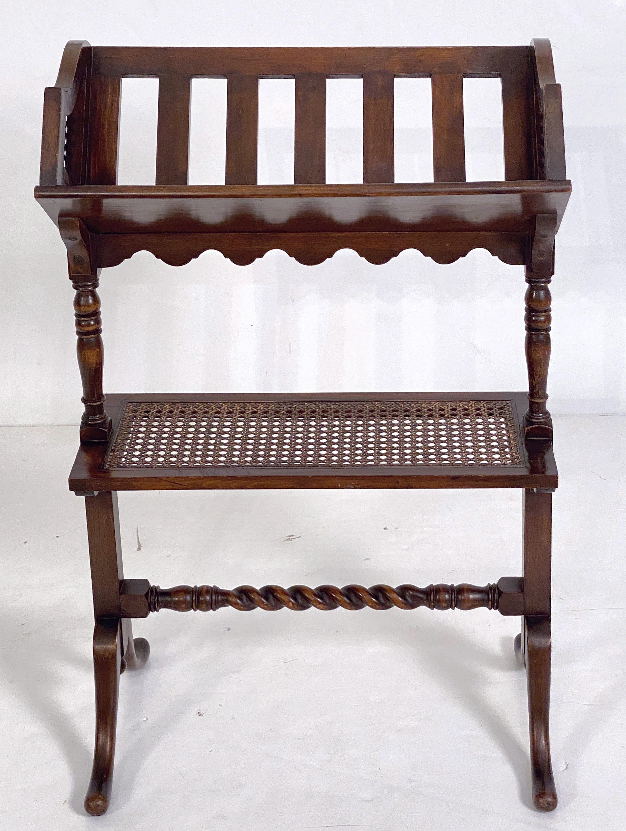 Wood English Caned Bergere Book Trough on Stand of Beechwood from the Edwardian Era For Sale