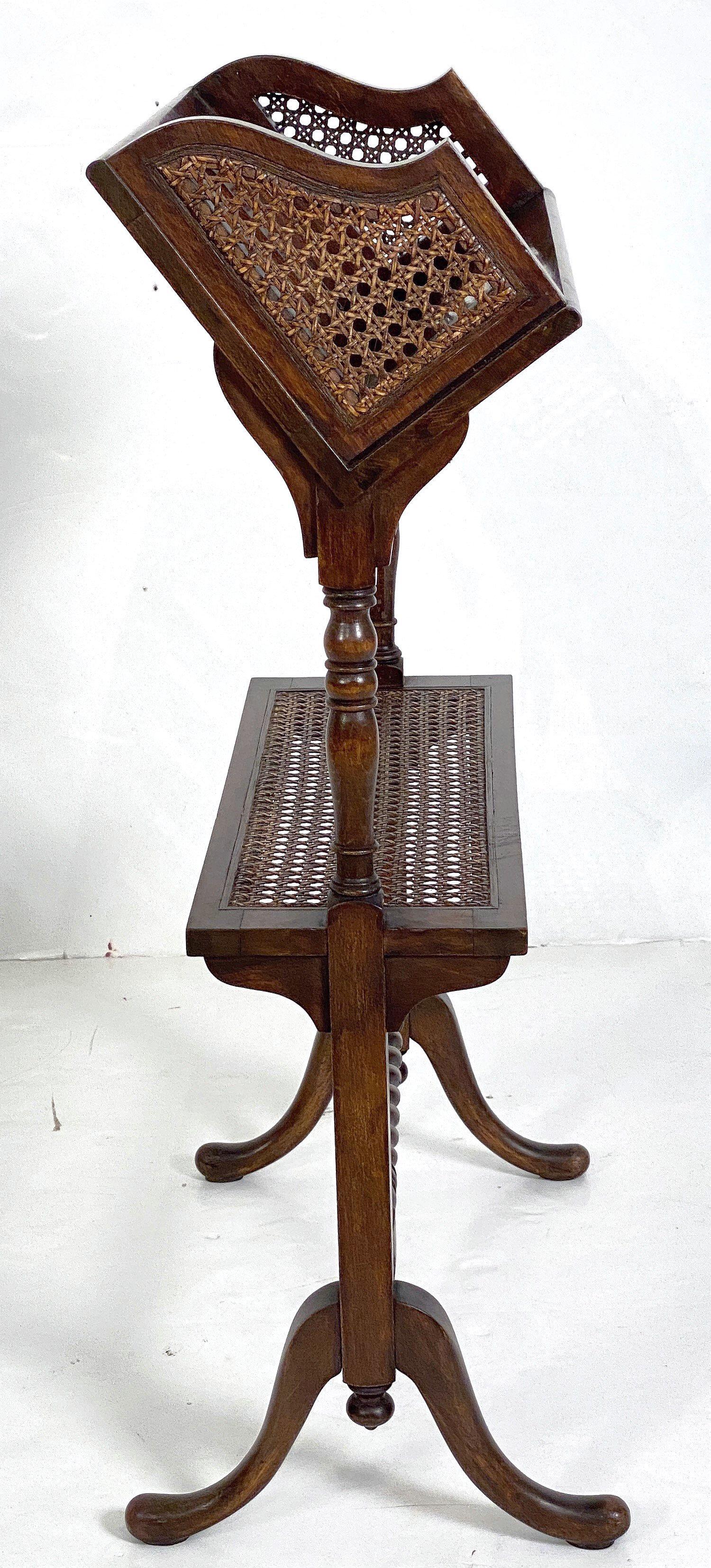 English Caned Bergere Book Trough on Stand of Beechwood from the Edwardian Era For Sale 2