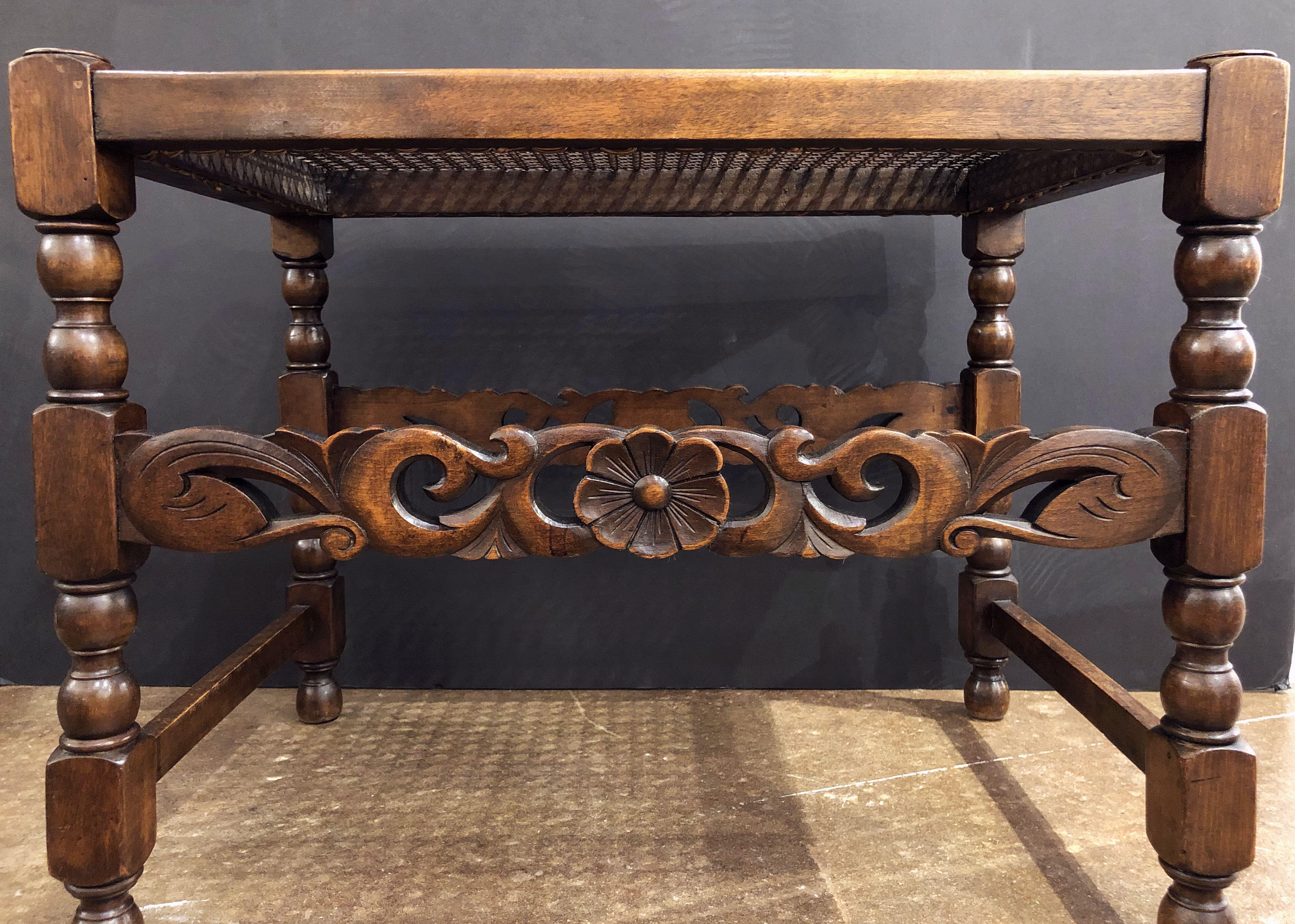 English Caned Bergere Seat or Bench with Carved Wood Stretcher 11