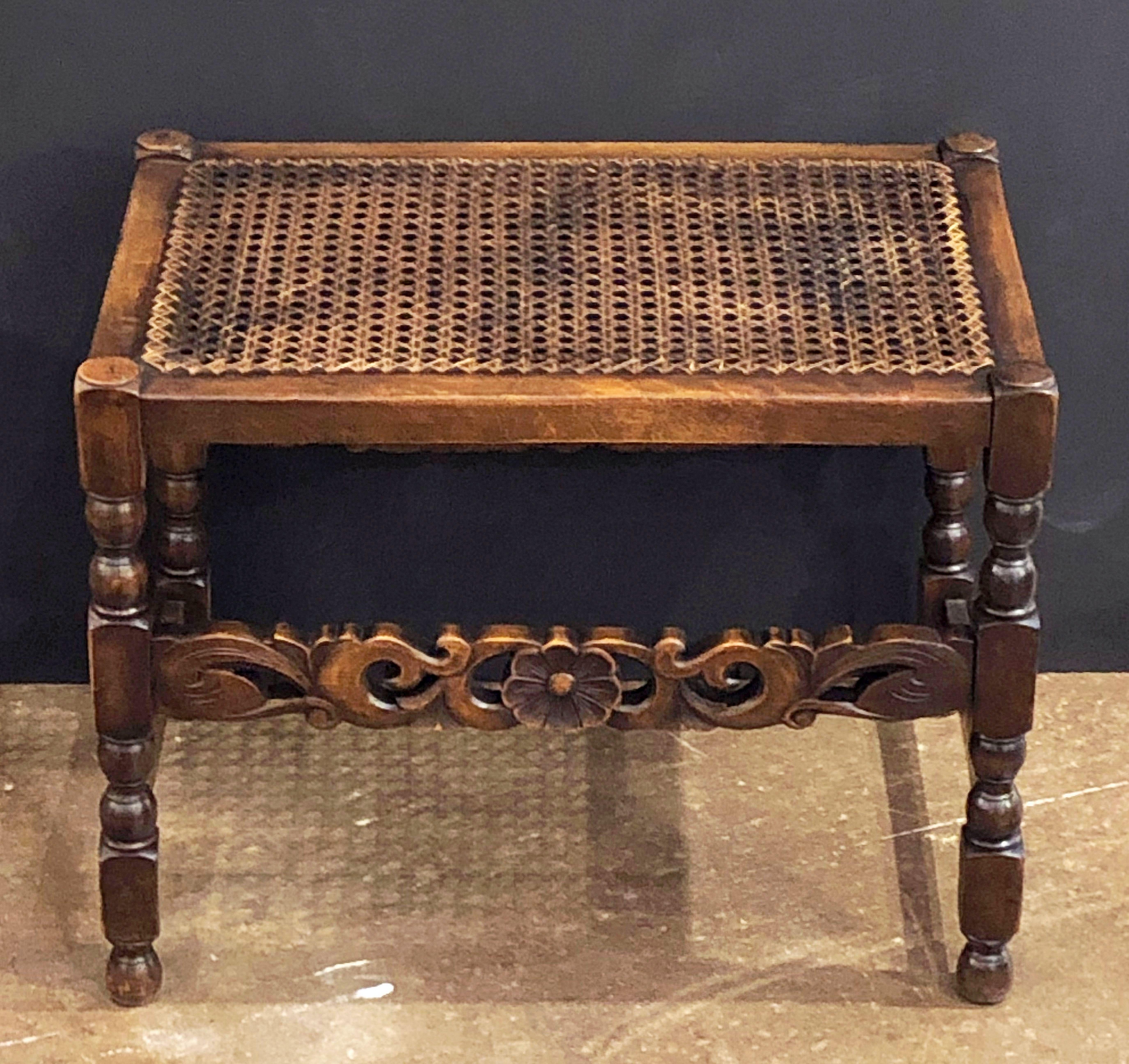 20th Century English Caned Bergere Seat or Bench with Carved Wood Stretcher