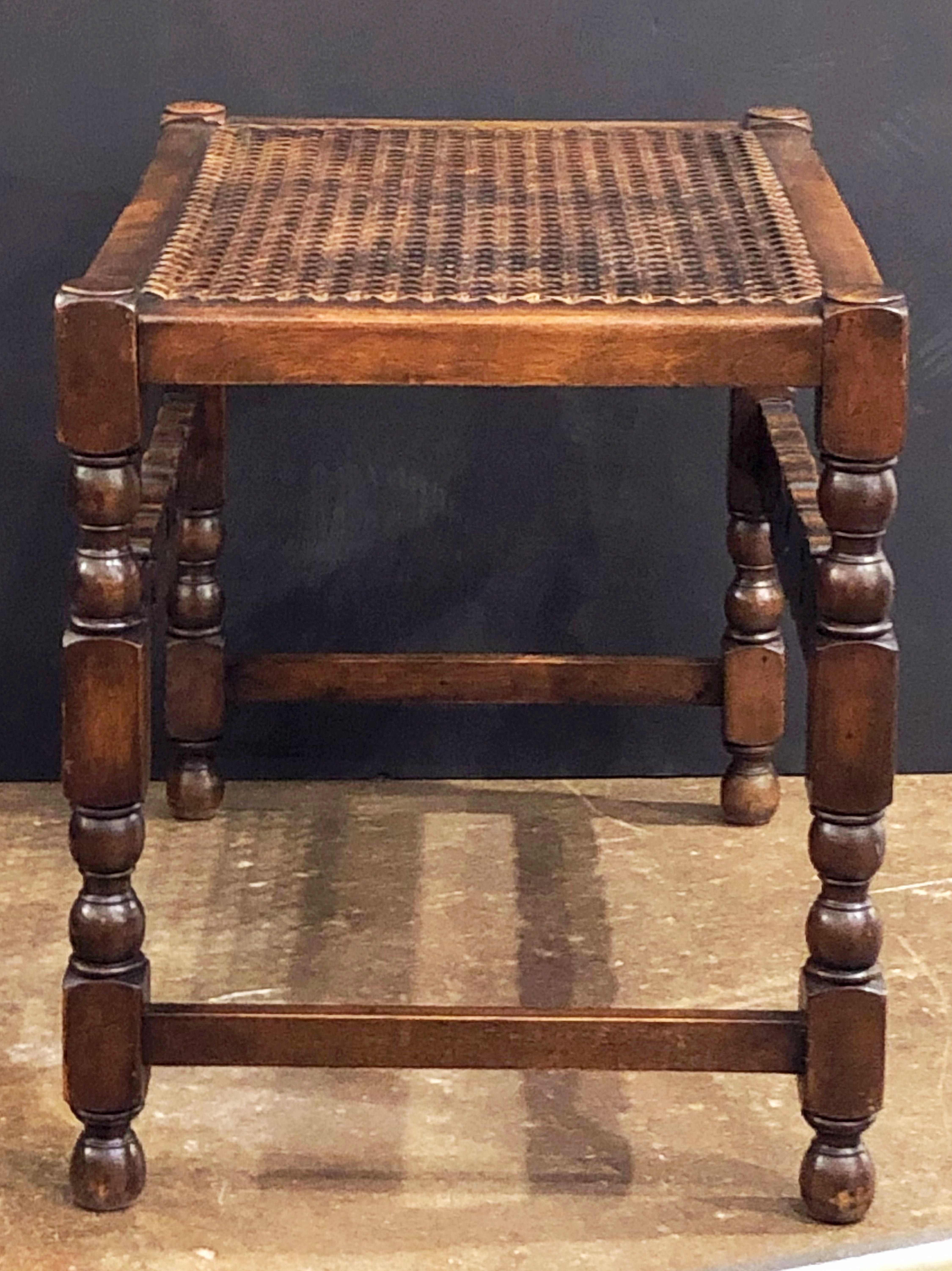 English Caned Bergere Seat or Bench with Carved Wood Stretcher 1