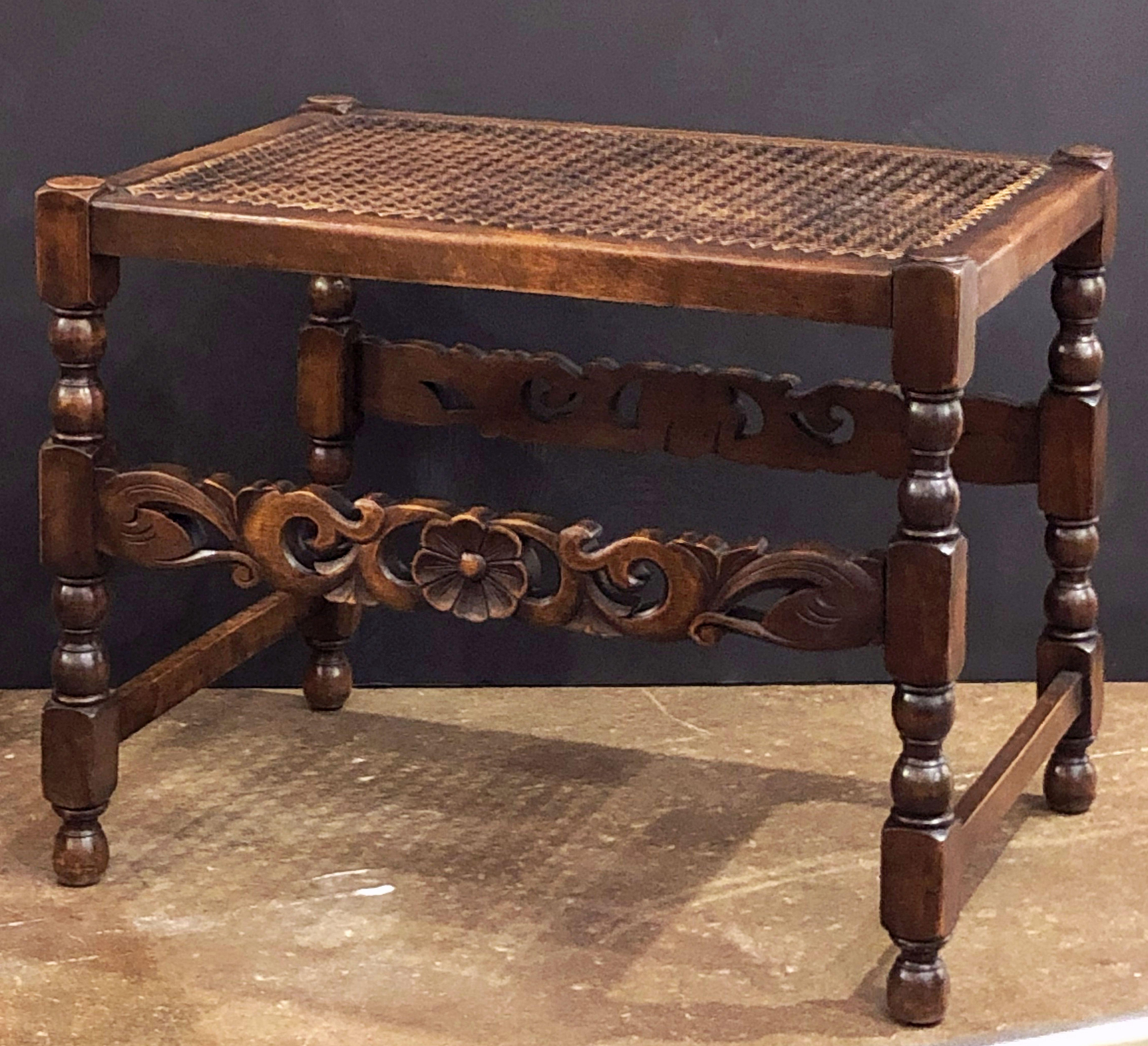 English Caned Bergere Seat or Bench with Carved Wood Stretcher 2