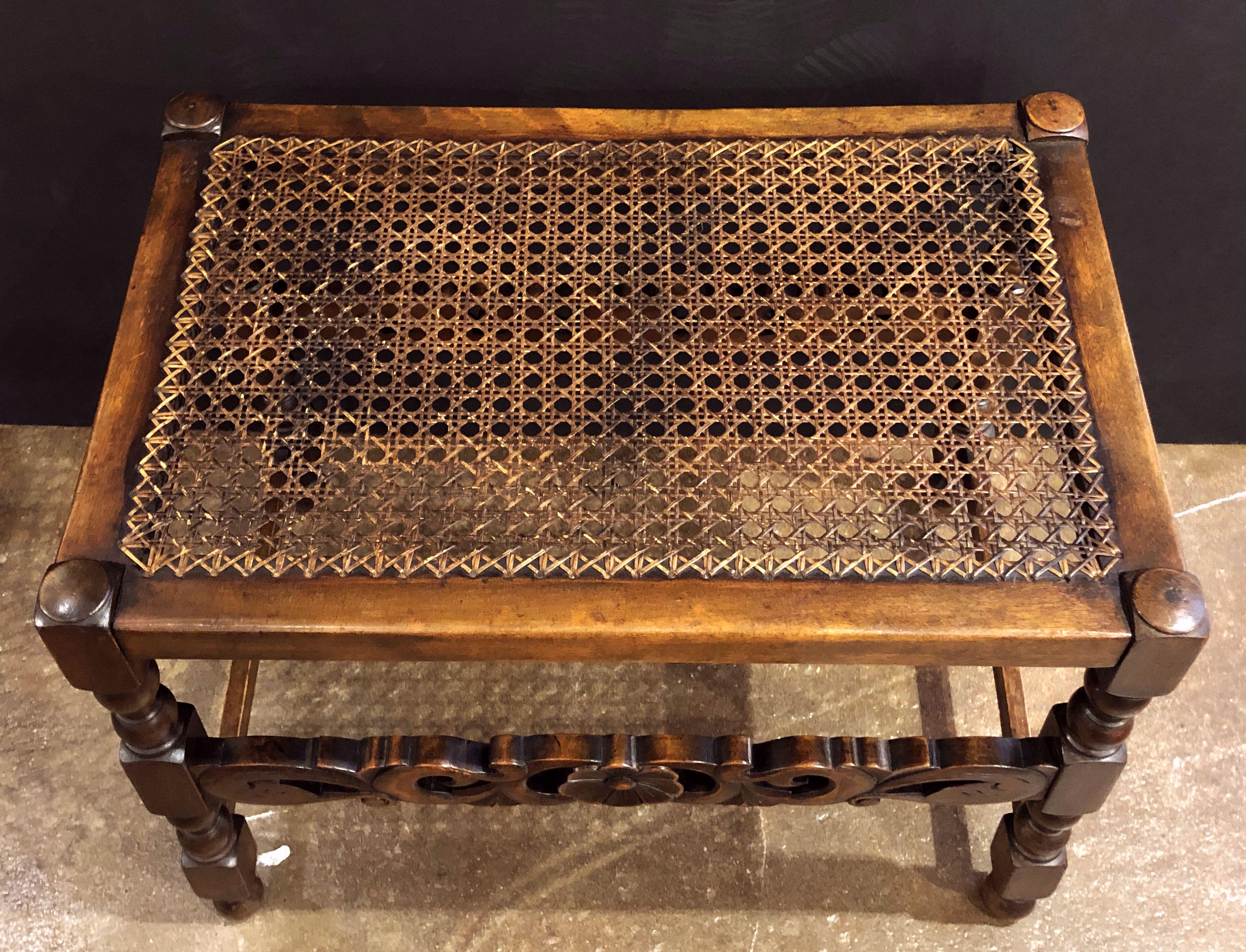 English Caned Bergere Seat or Bench with Carved Wood Stretcher 4