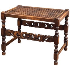 English Caned Bergere Seat or Bench with Carved Wood Stretcher