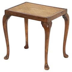 English Caned Bergere Stool or Bench Seat of Walnut on Cabriole Legs