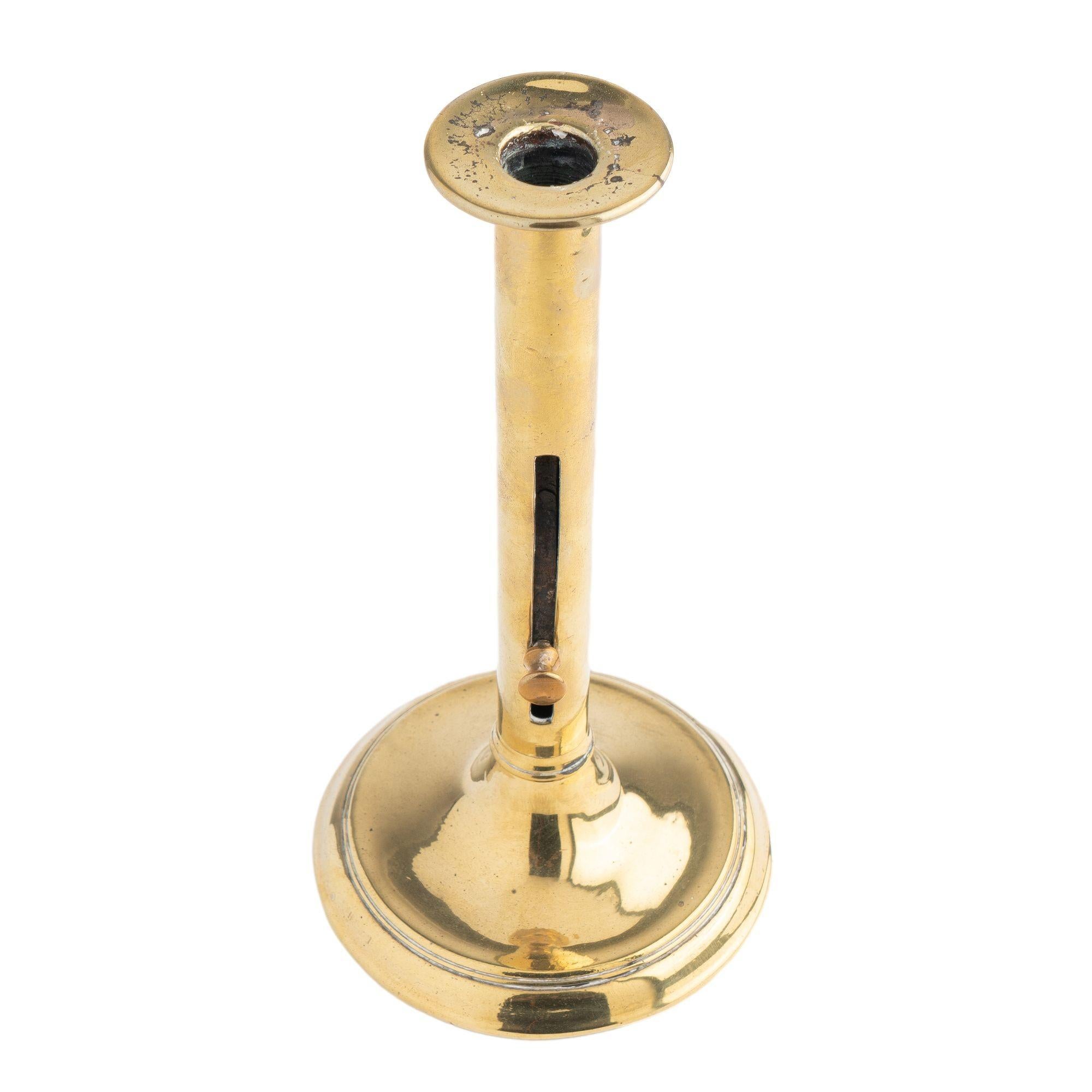 English cannon barrel cast brass ejector slide candlestick, 1820 In Good Condition For Sale In Kenilworth, IL
