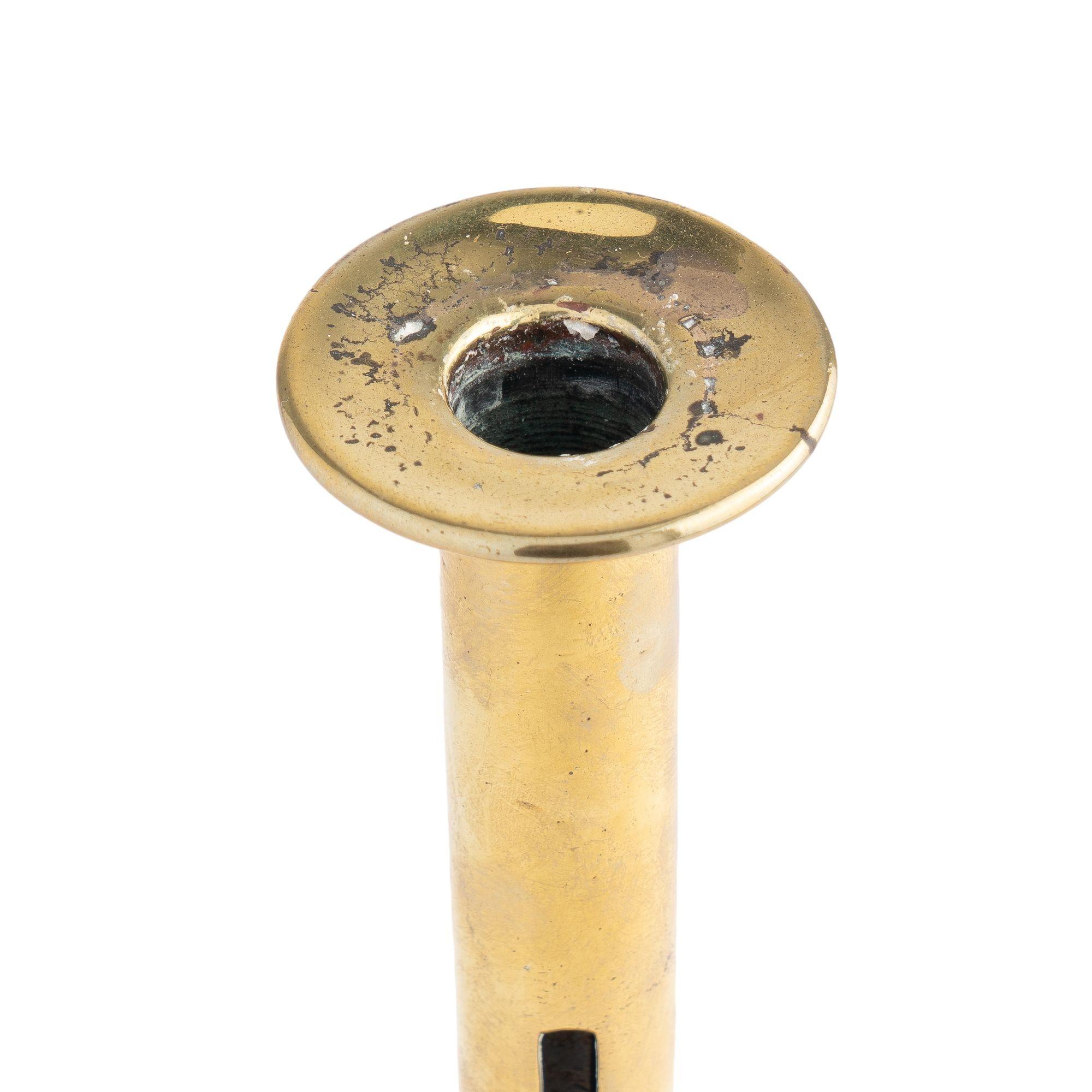19th Century English cannon barrel cast brass ejector slide candlestick, 1820 For Sale