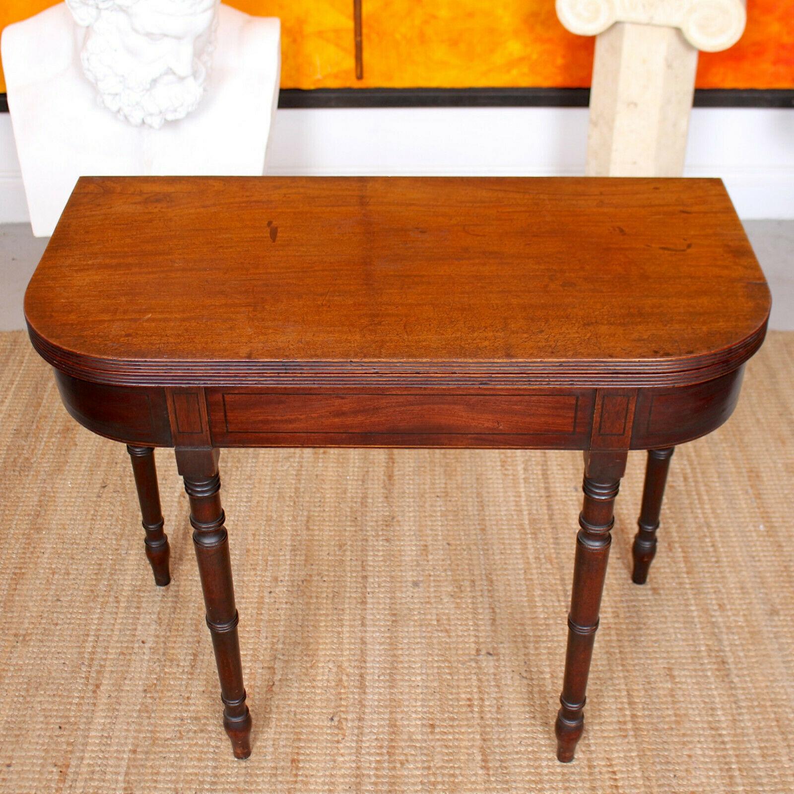 English Card Table 19th Century Mahogany Folding Inlaid Console Table