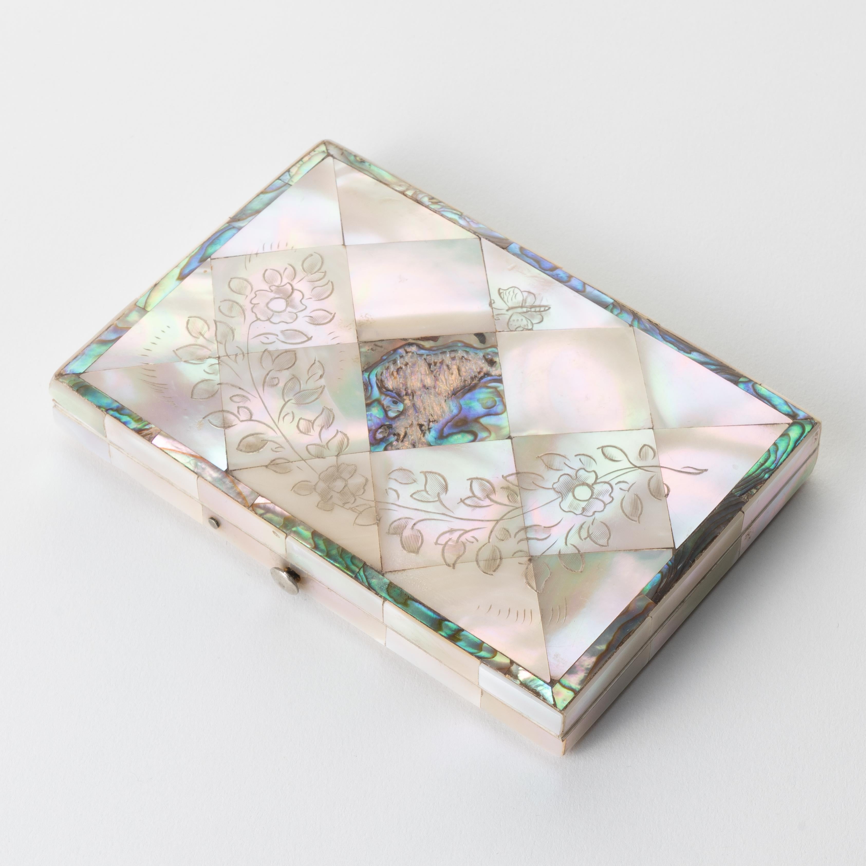 English Carte Du Visite / Business Card Case of Mother of Pearl and Abalone For Sale 1