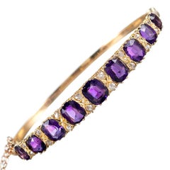 “English Carved” Amethyst and Diamond Bangle Bracelet