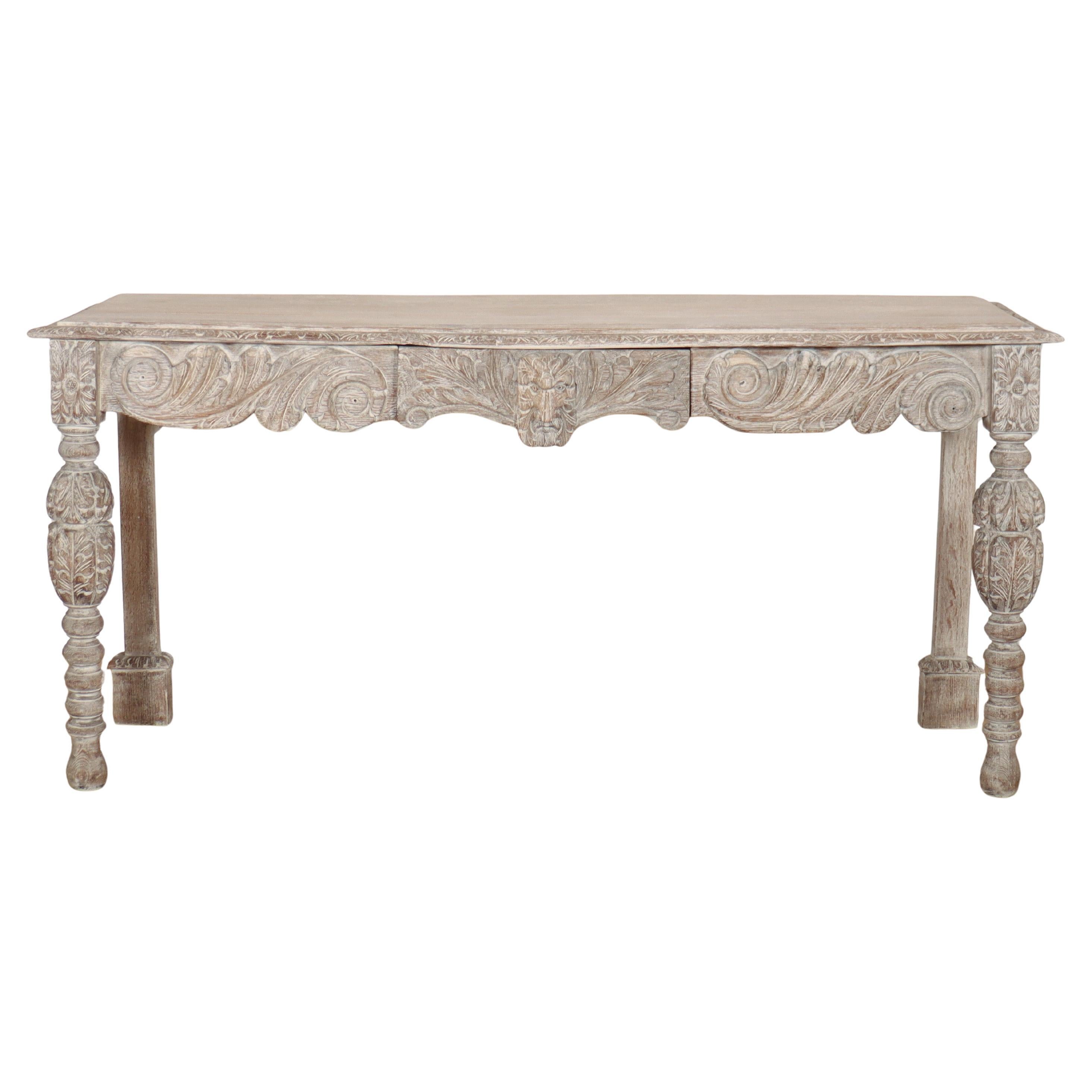 English Carved and Bleached Console Table For Sale