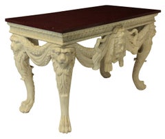 English Carved and Painted Mahogany Console Table with a Solid Porphyry Top