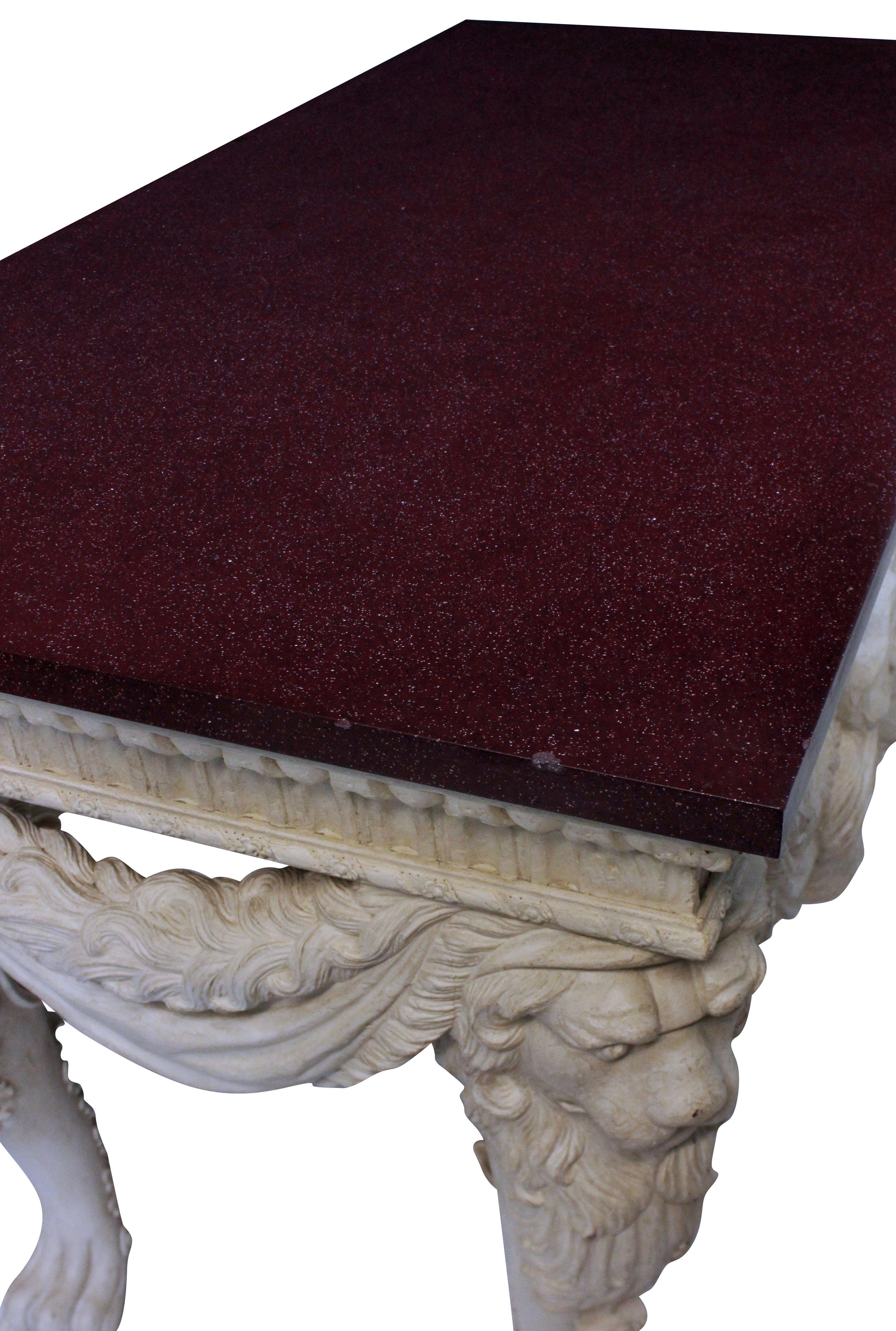 Country English Carved and Painted Mahogany Console Table with a Solid Porphyry Top