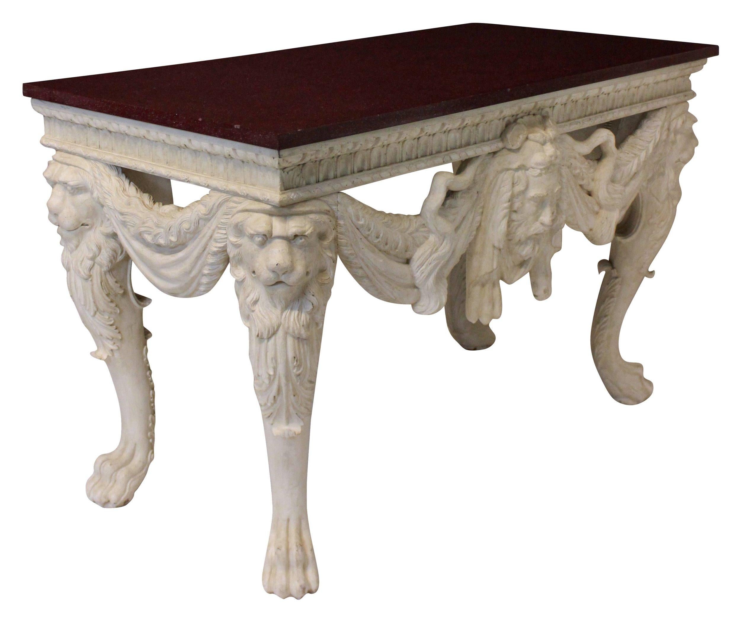 English Carved and Painted Mahogany Console Table with a Solid Porphyry Top 4