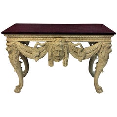 English Carved and Painted Mahogany Console Table with a Solid Porphyry Top