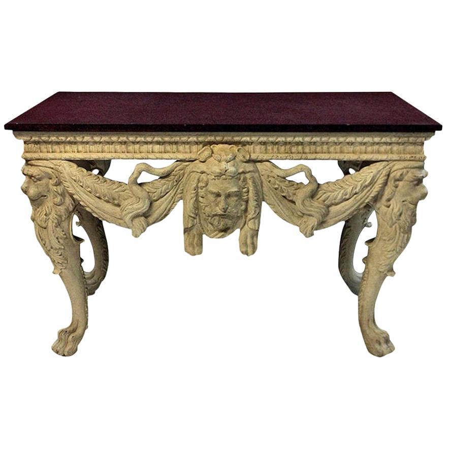 English Carved and Painted Mahogany Console Table with a Solid Porphyry Top