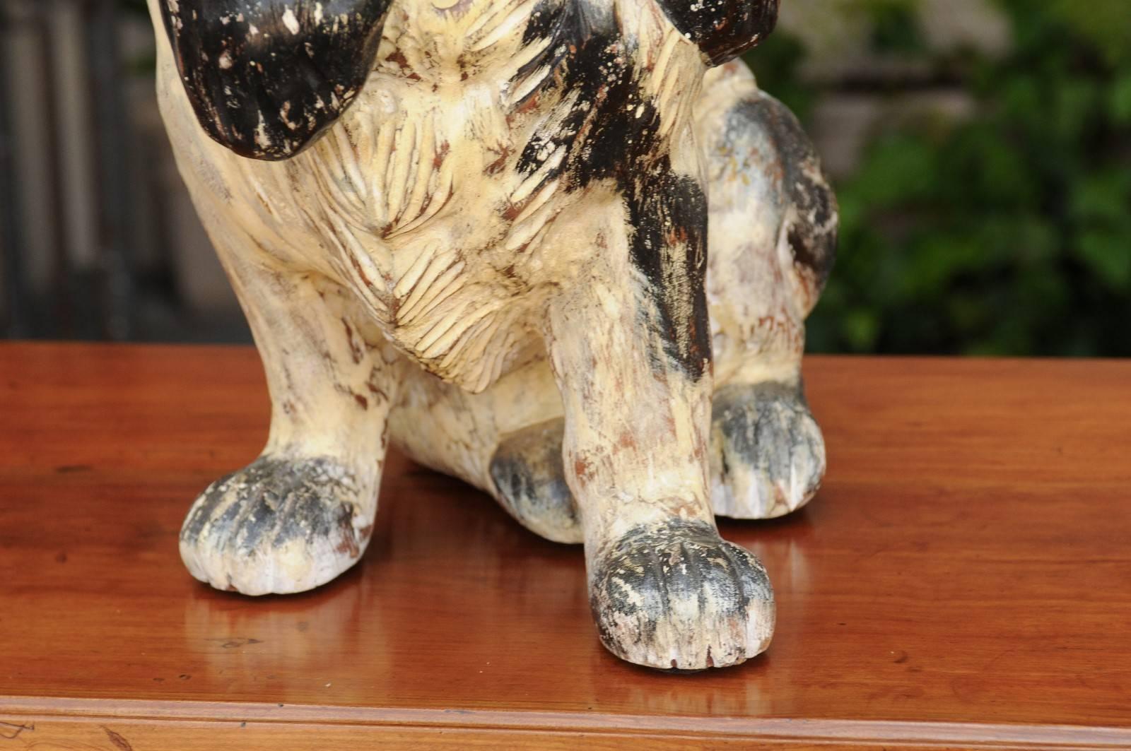 English Carved and Painted Spaniel Dog Sculpture, circa 1920 For Sale 3