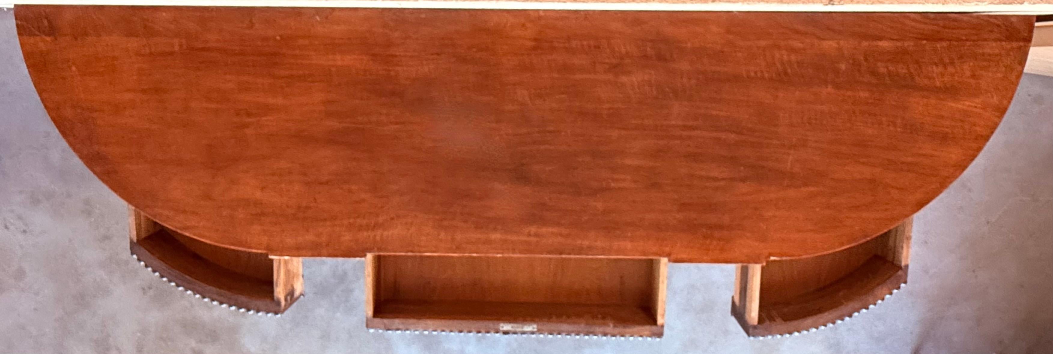 English Carved Console with Book-matched Veneer and Three Drawers For Sale 4