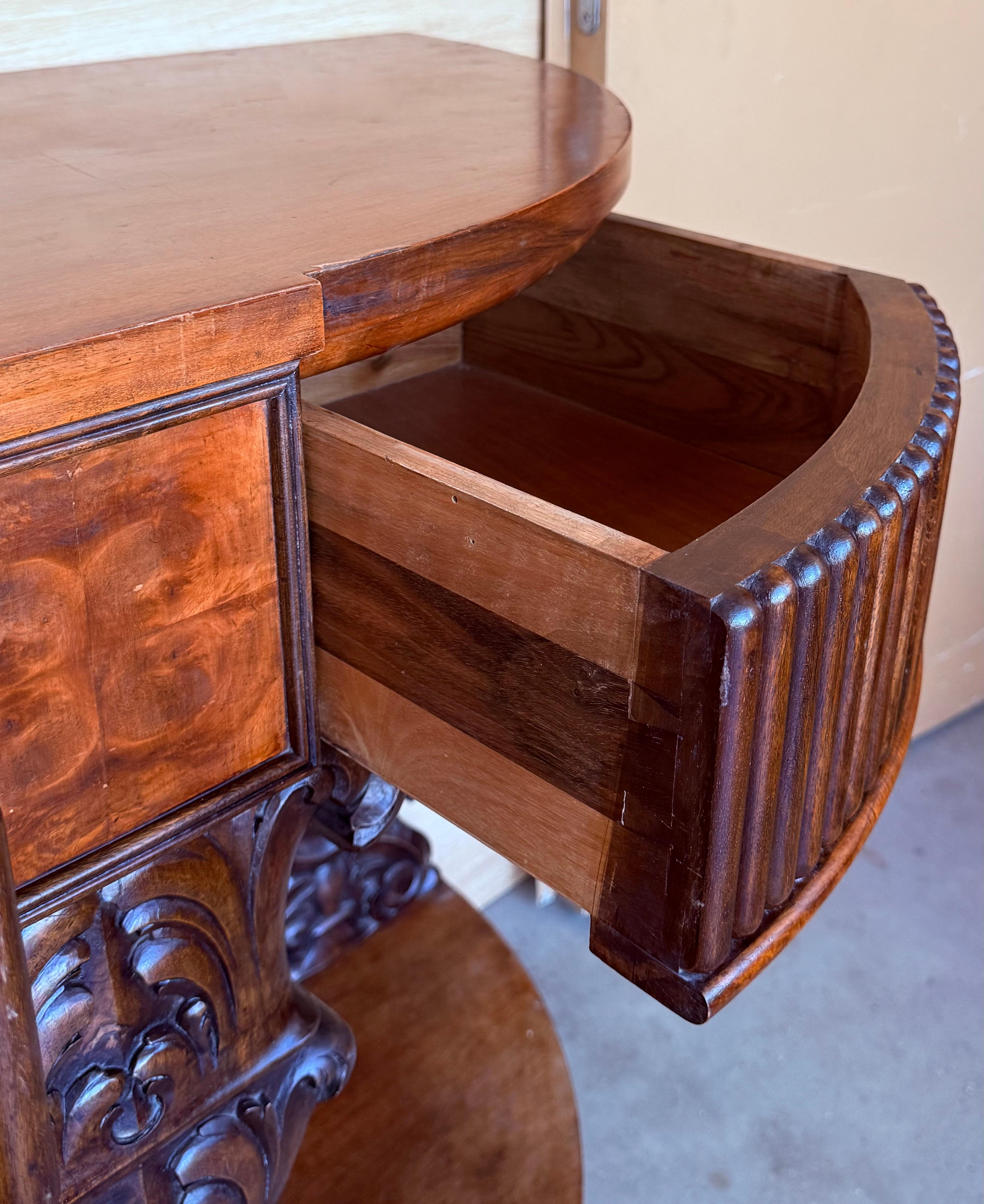 English Carved Console with Book-matched Veneer and Three Drawers For Sale 5