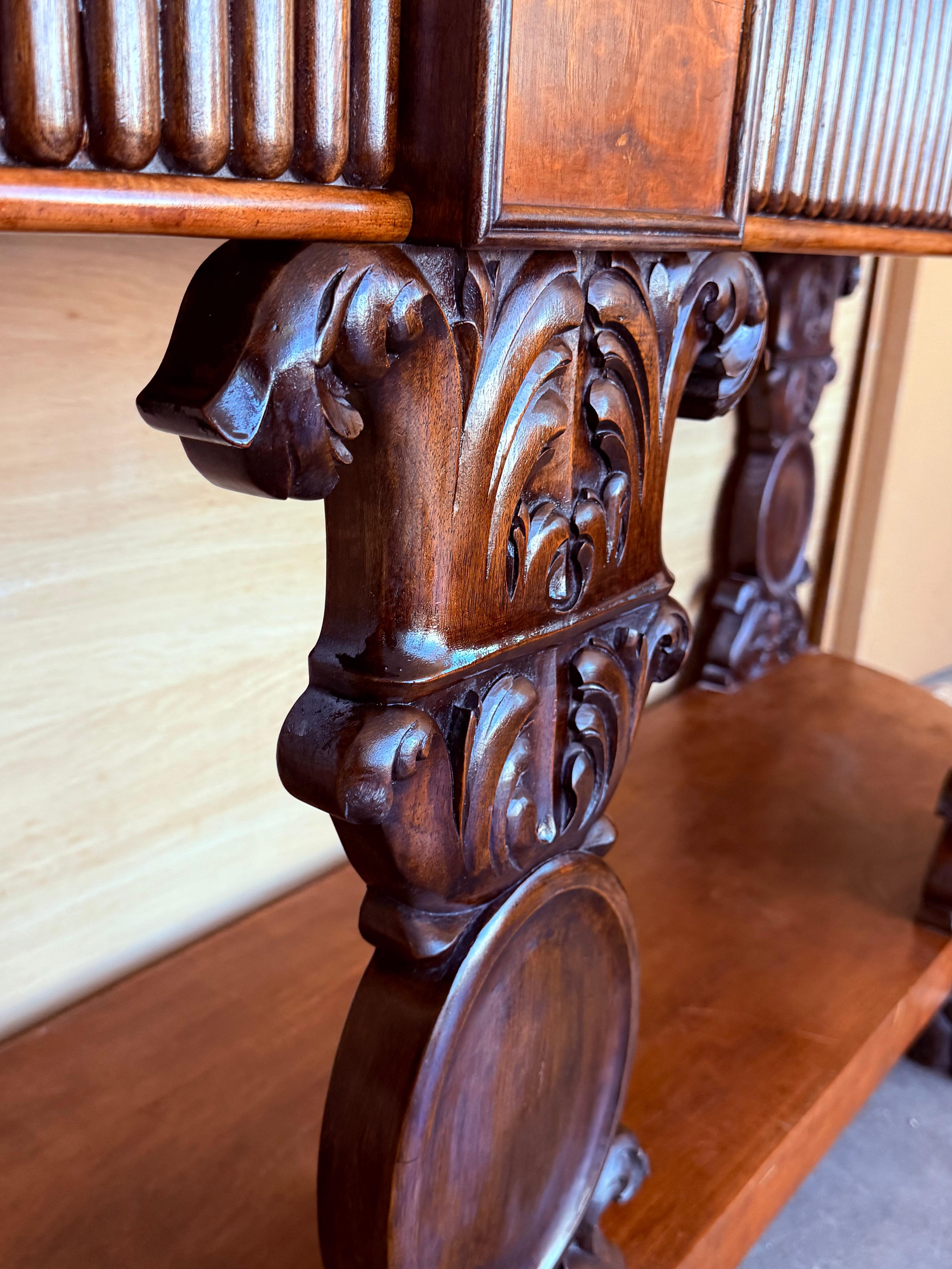 English Carved Console with Book-matched Veneer and Three Drawers For Sale 7