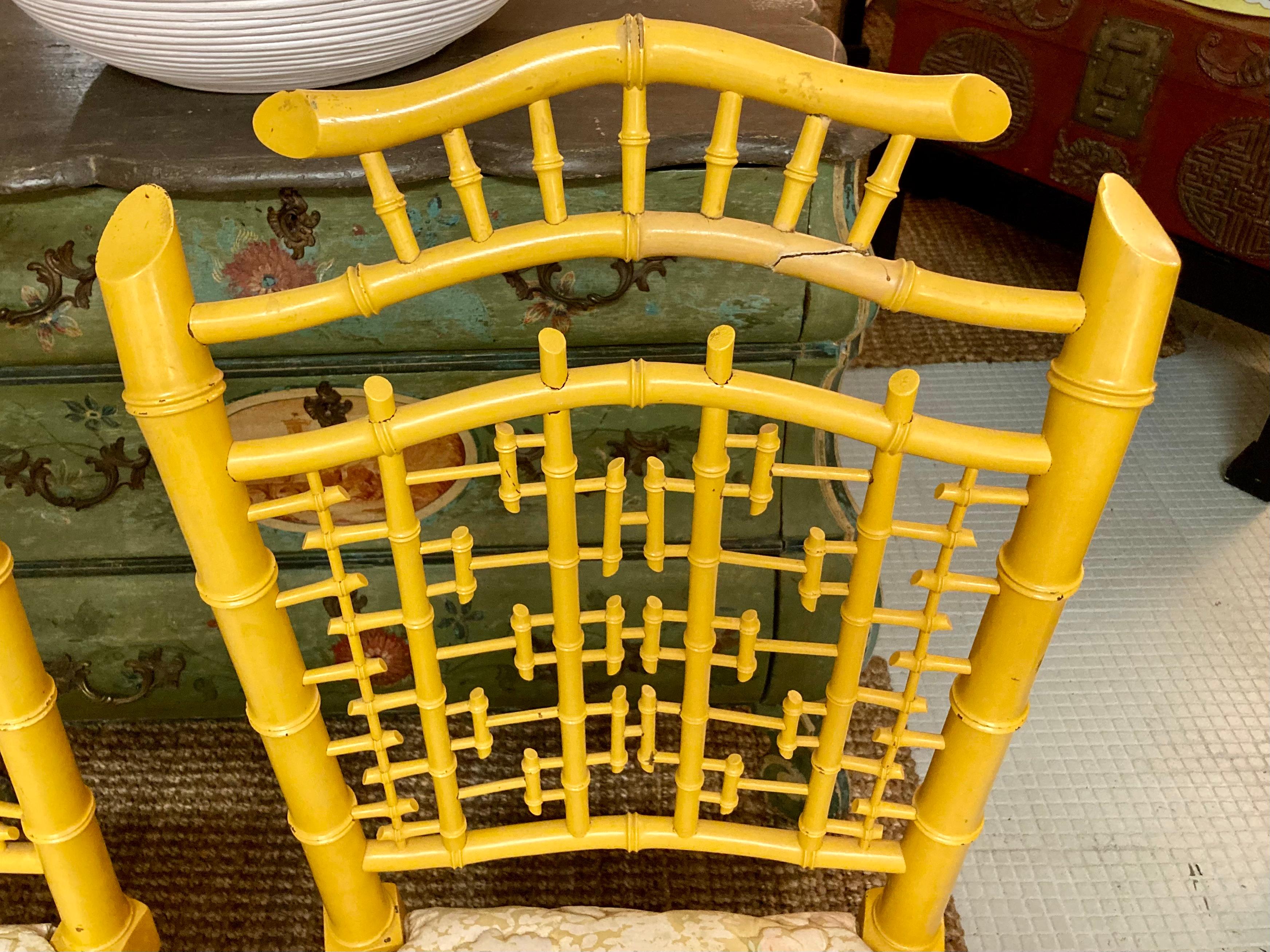 English Carved Faux Bamboo Side Chairs in Yellow Finish, a Pair For Sale 5