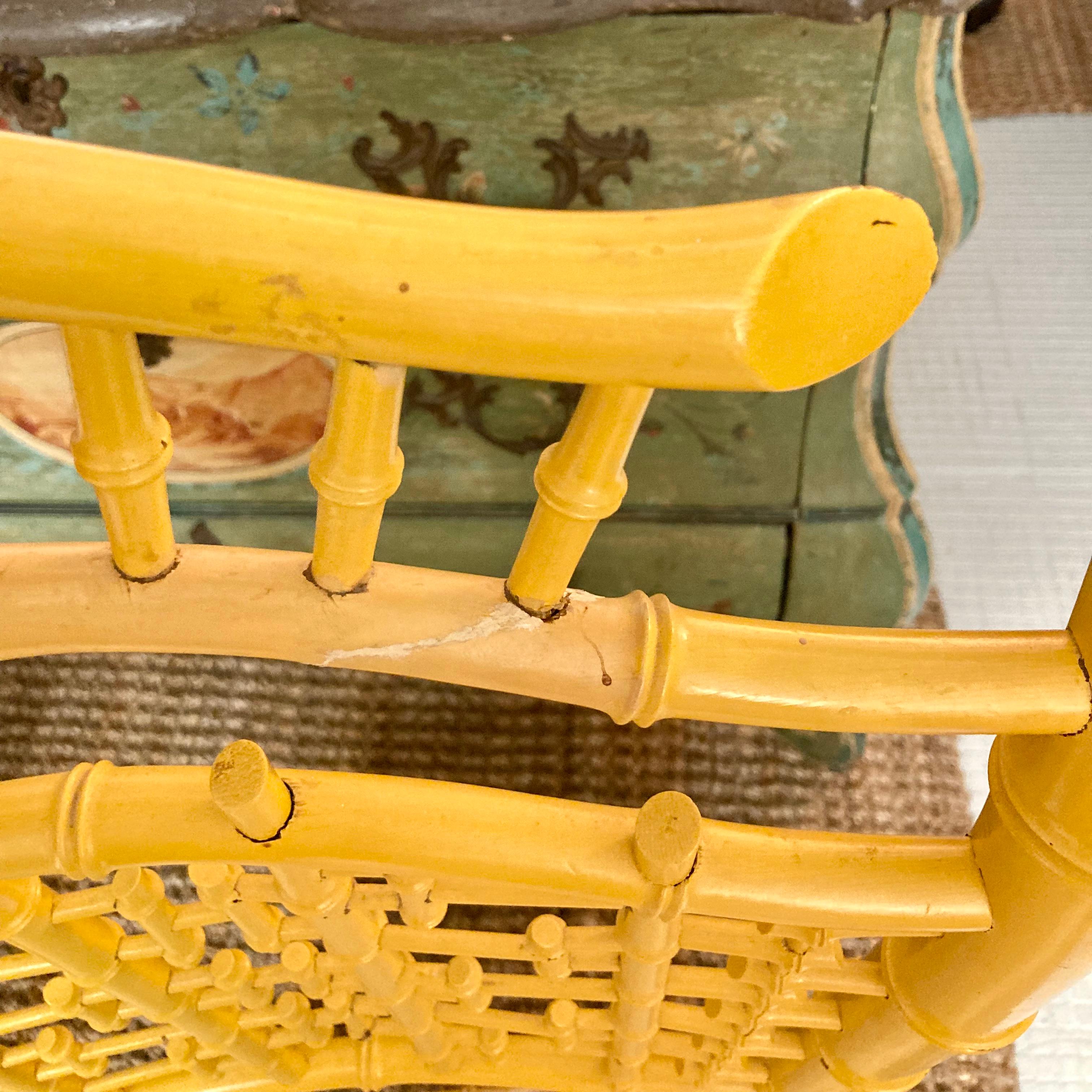 English Carved Faux Bamboo Side Chairs in Yellow Finish, a Pair For Sale 6