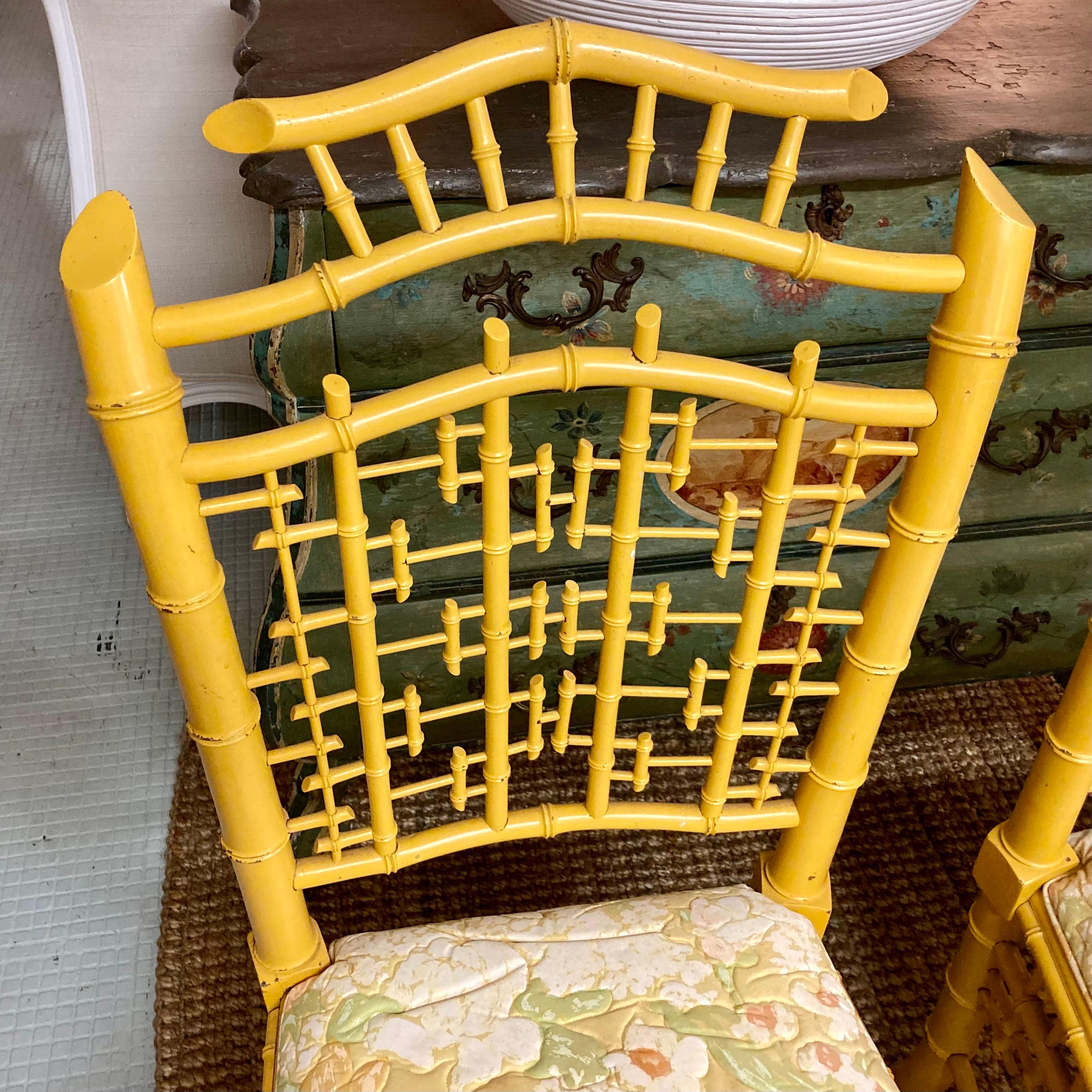 English Carved Faux Bamboo Side Chairs in Yellow Finish, a Pair For Sale 2