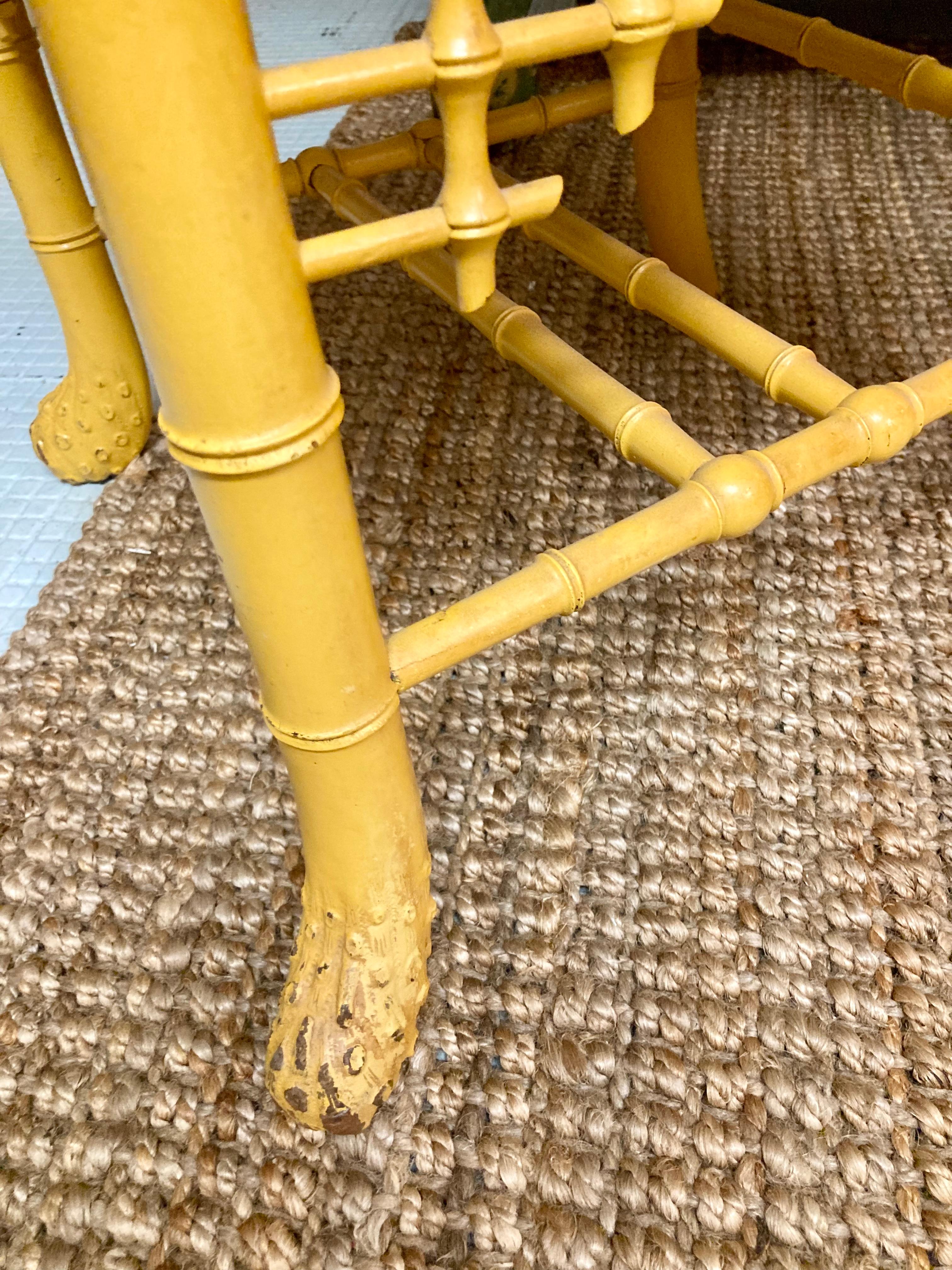 English Carved Faux Bamboo Side Chairs in Yellow Finish, a Pair For Sale 4