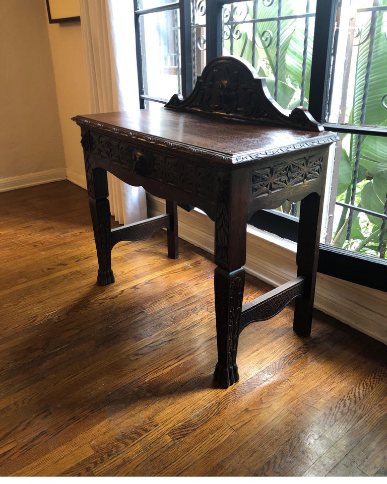 English Carved Green Man Oak Hall / Entry Table, circa 1890 at 1stDibs