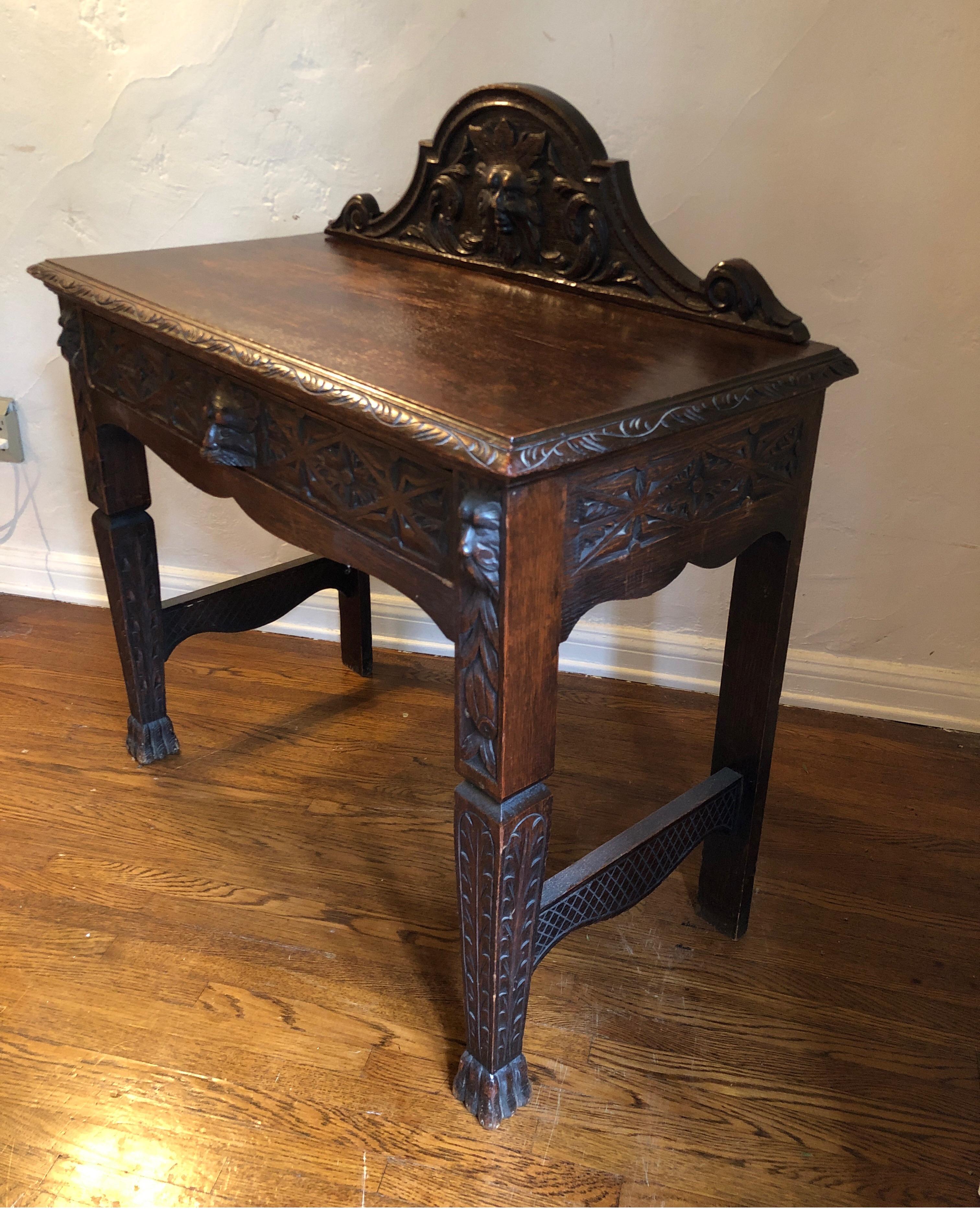 Hand-Carved English Carved Green Man Oak Hall / Entry Table, circa 1890