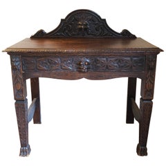 English Carved Green Man Oak Hall / Entry Table, circa 1890