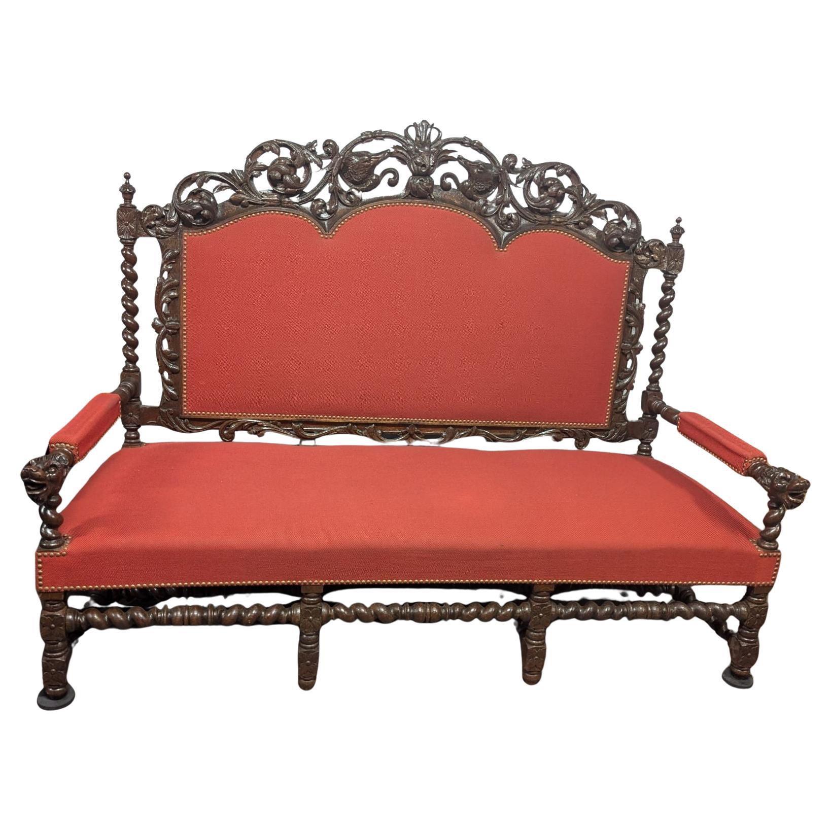 English Carved Hunt Sofa