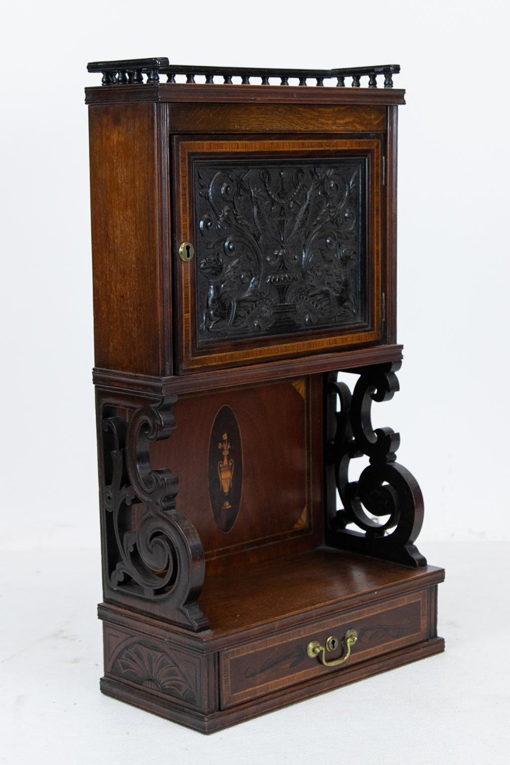 Hand-Carved English Carved Inlaid Cabinet For Sale