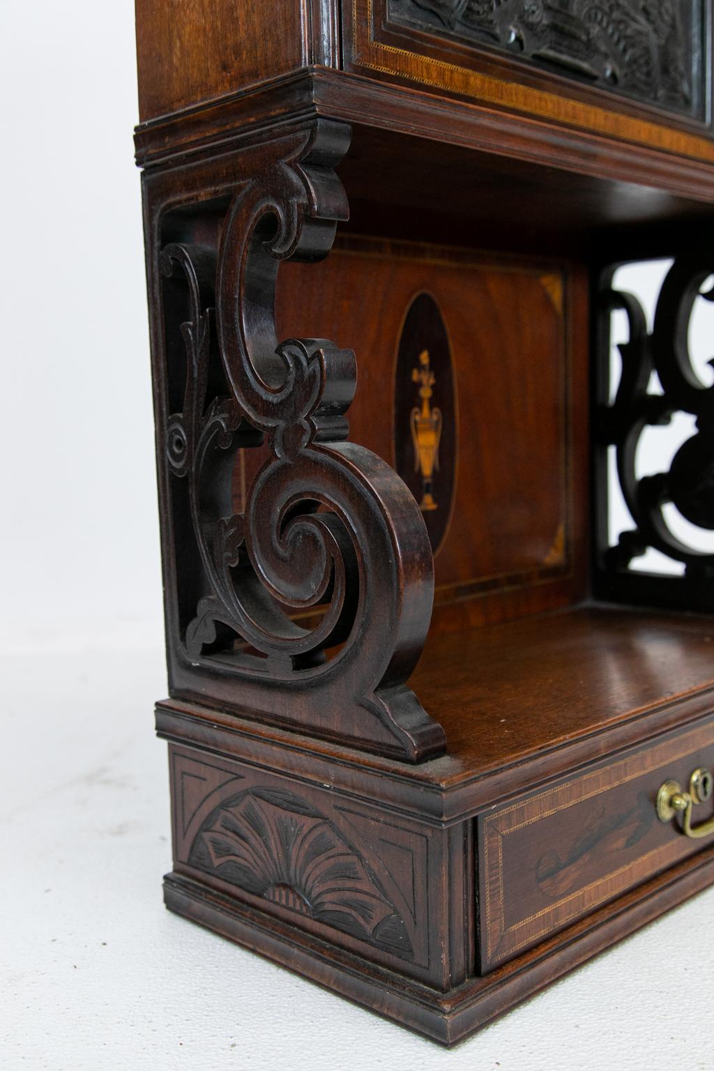 English Carved Inlaid Cabinet For Sale 1