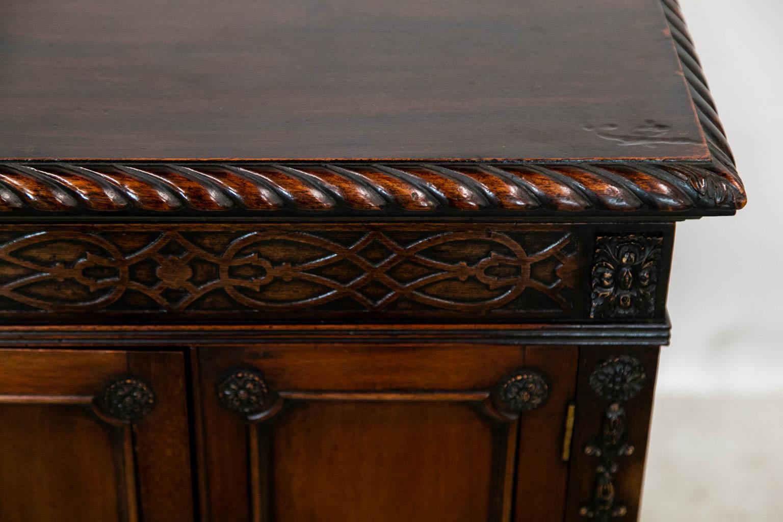 Hand-Carved English Carved Mahogany Serving Cabinet  For Sale