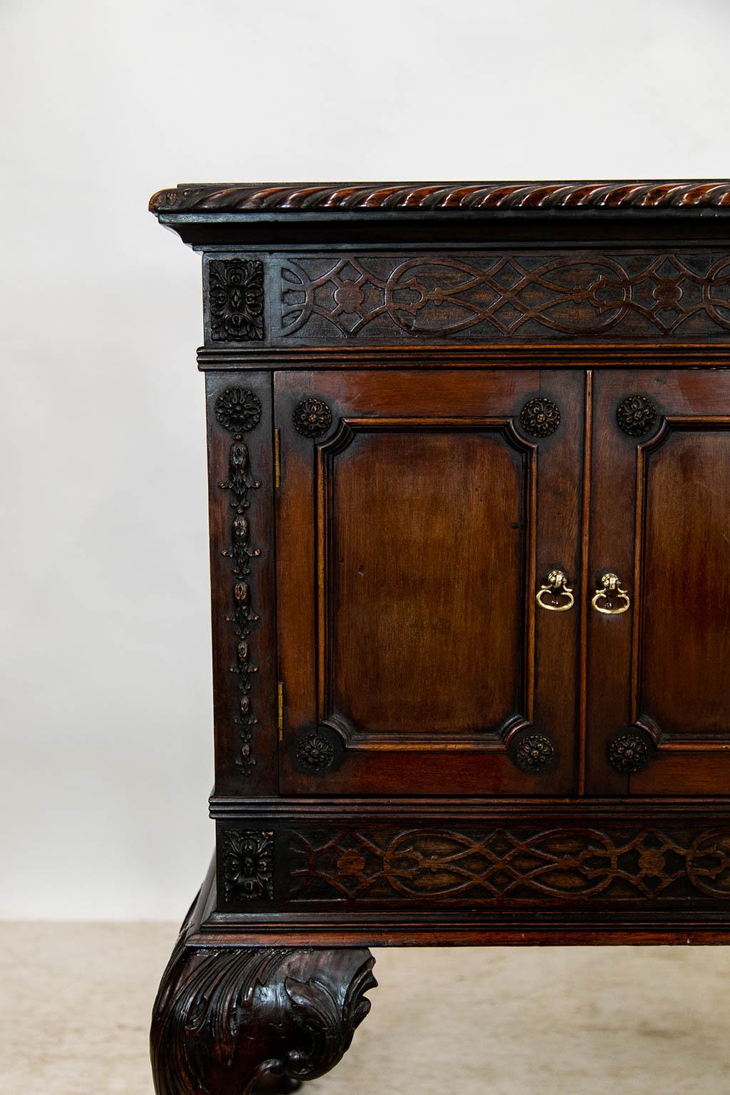Early 20th Century English Carved Mahogany Serving Cabinet  For Sale