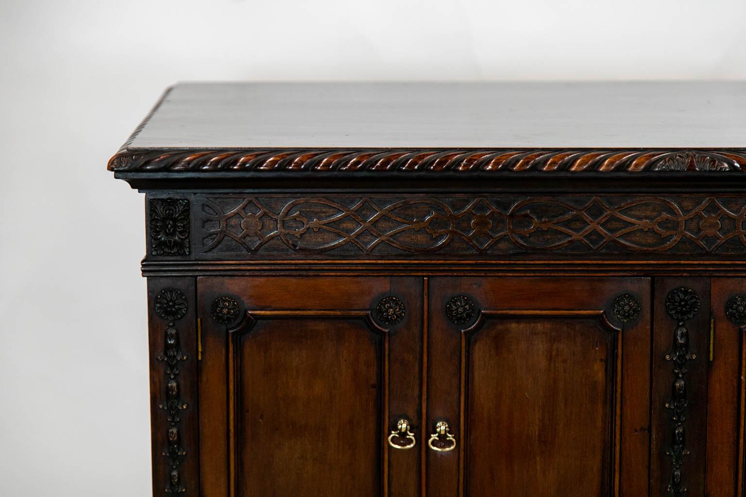 English Carved Mahogany Serving Cabinet  For Sale 1