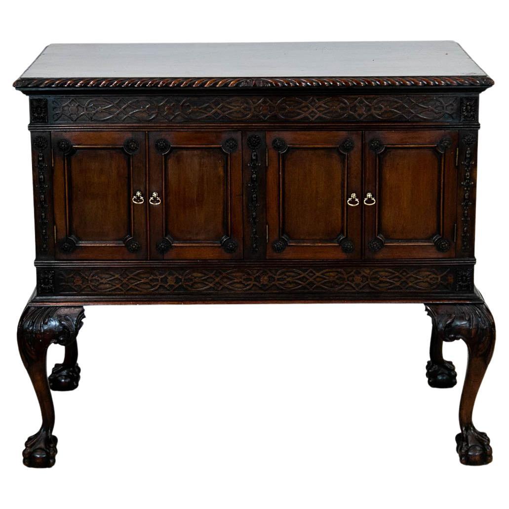 English Carved Mahogany Serving Cabinet  For Sale