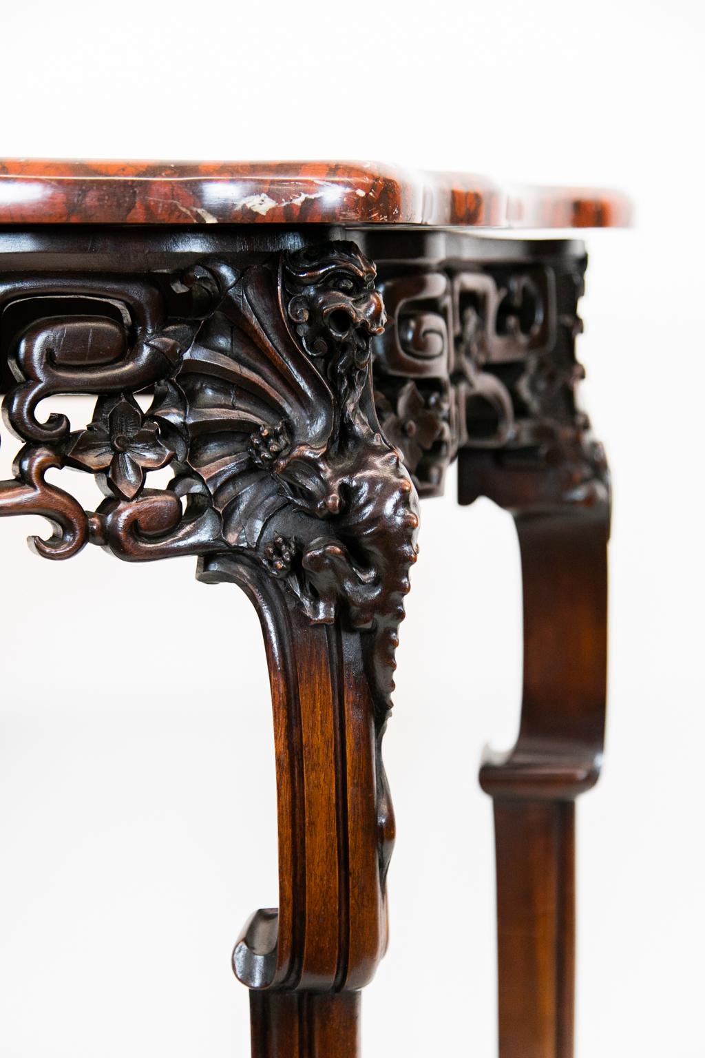 Hand-Carved English Carved Marble-Top Console Table