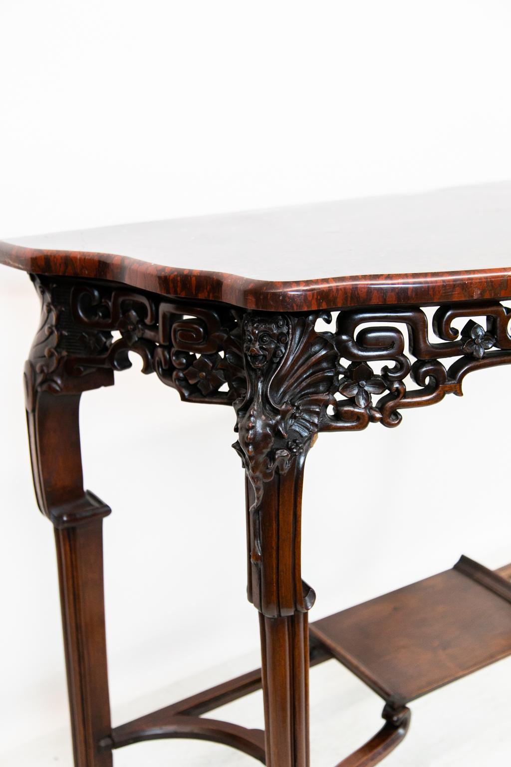 English Carved Marble-Top Console Table 2