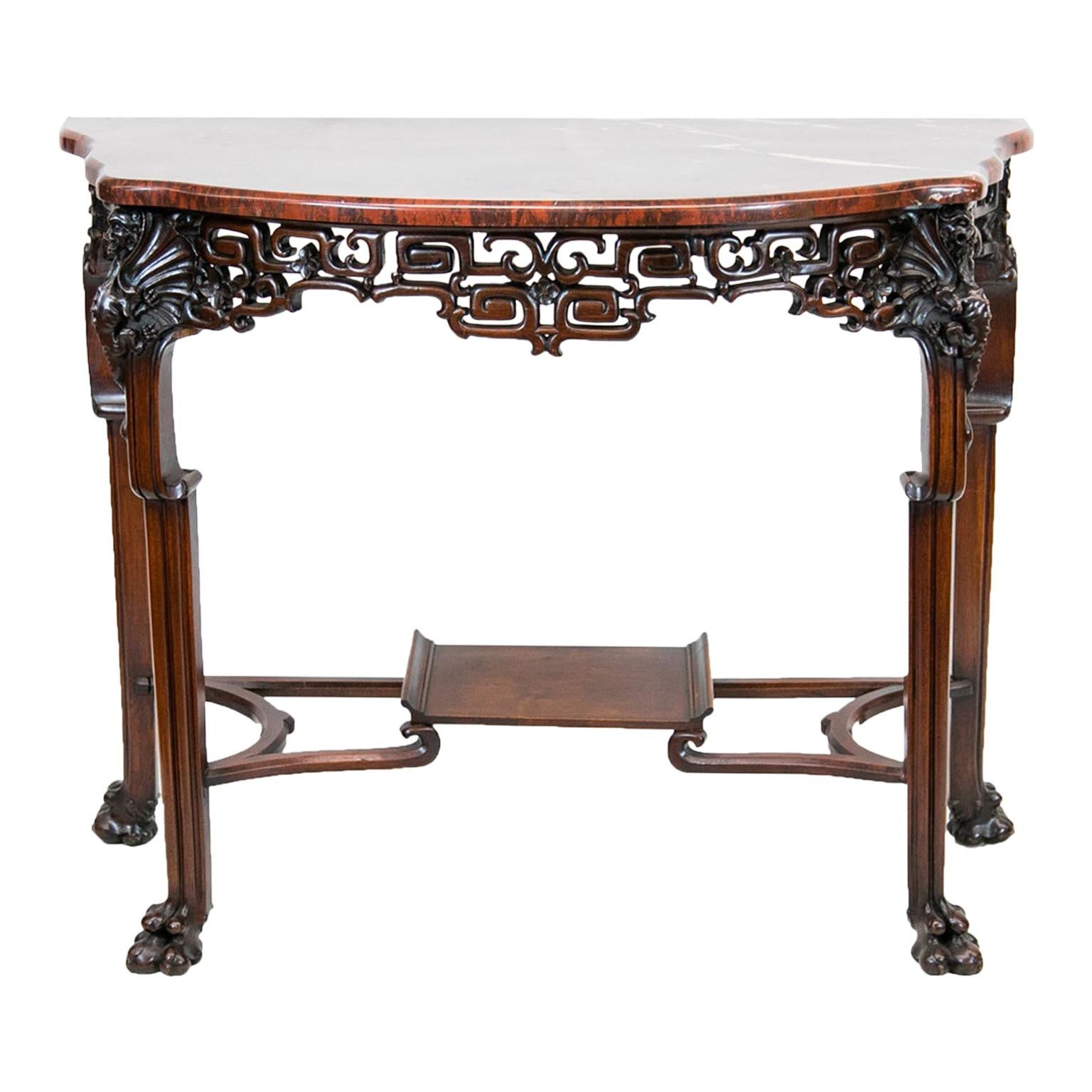 English Carved Marble-Top Console Table