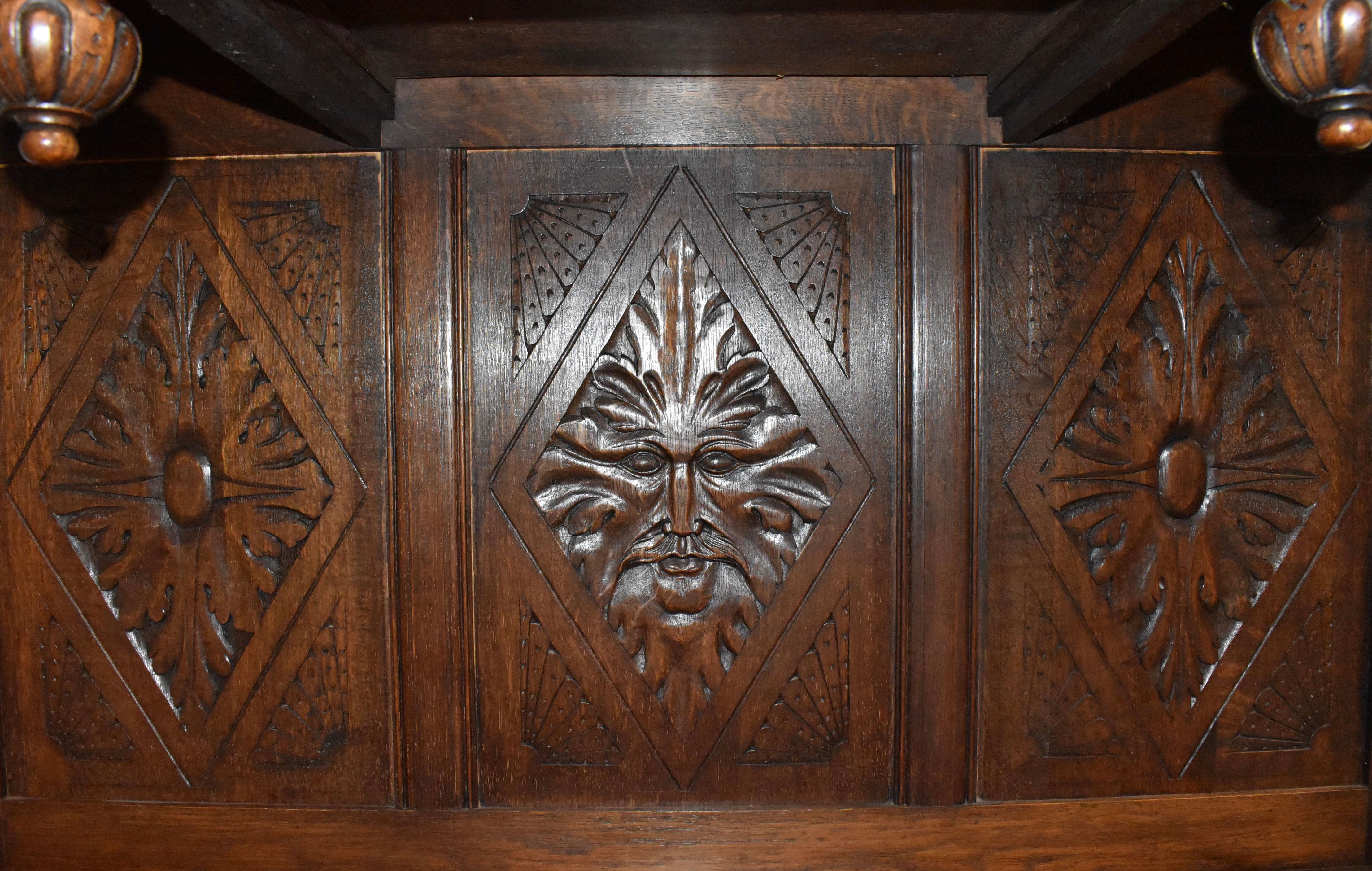 English Carved Oak Breakfront Cabinet, circa 1900 For Sale 10