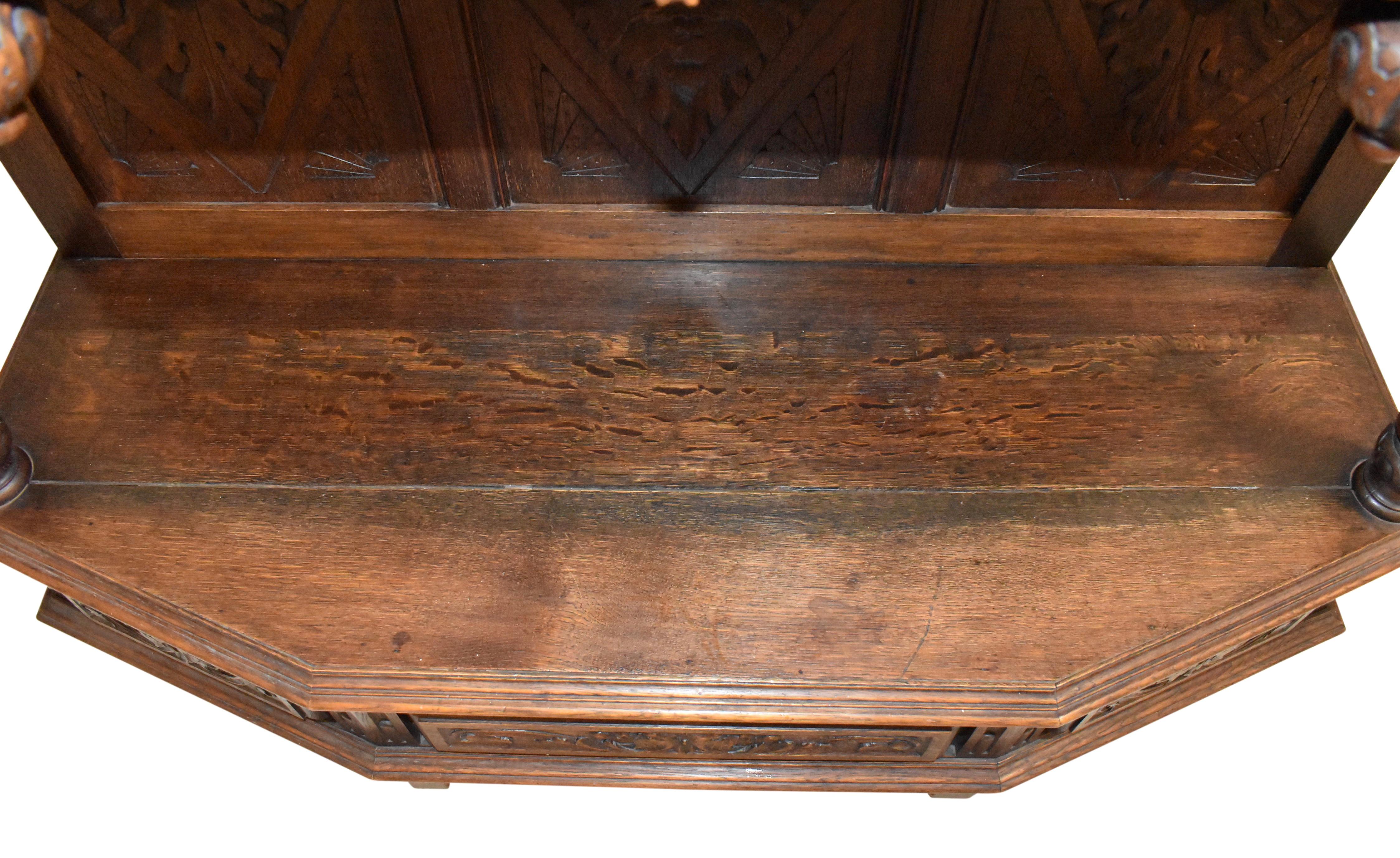 English Carved Oak Breakfront Cabinet, circa 1900 For Sale 1