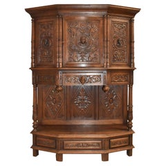 English Carved Oak Breakfront Cabinet, circa 1900