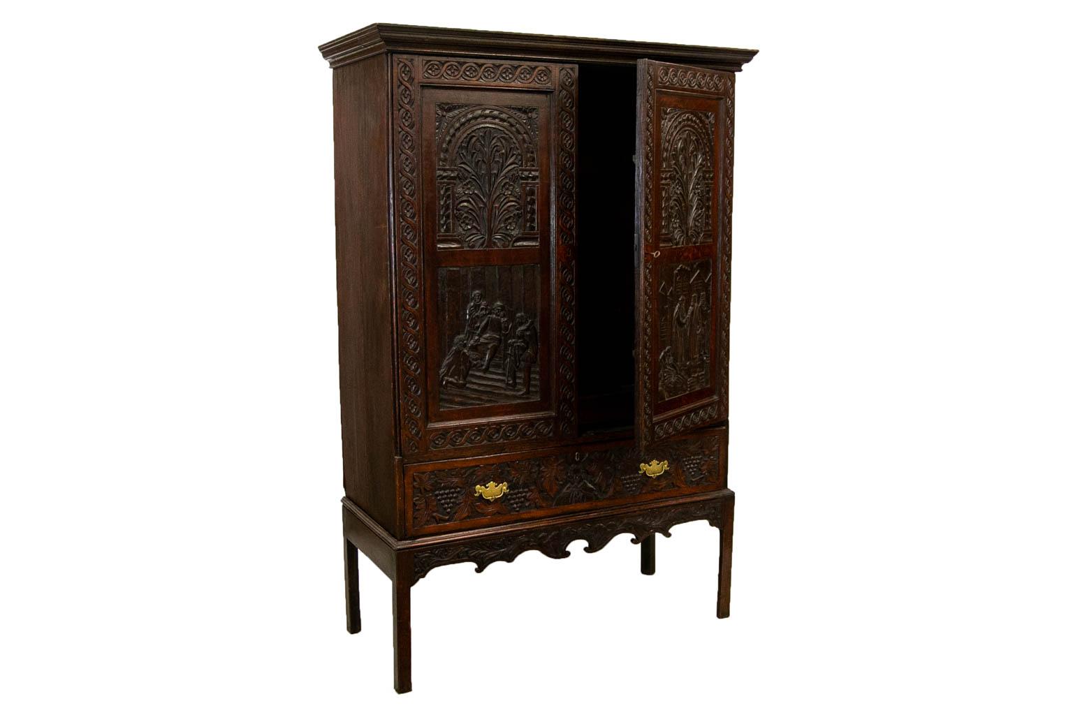 English Carved Oak Cabinet on Stand For Sale 2
