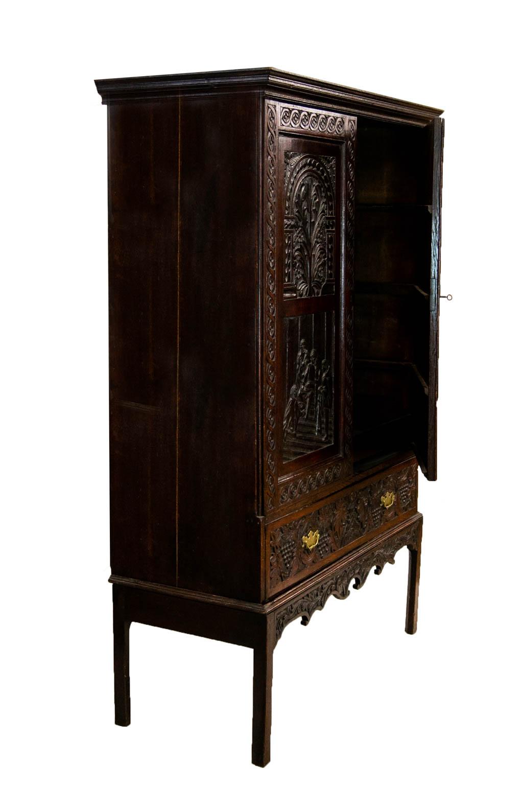 English Carved Oak Cabinet on Stand For Sale 3